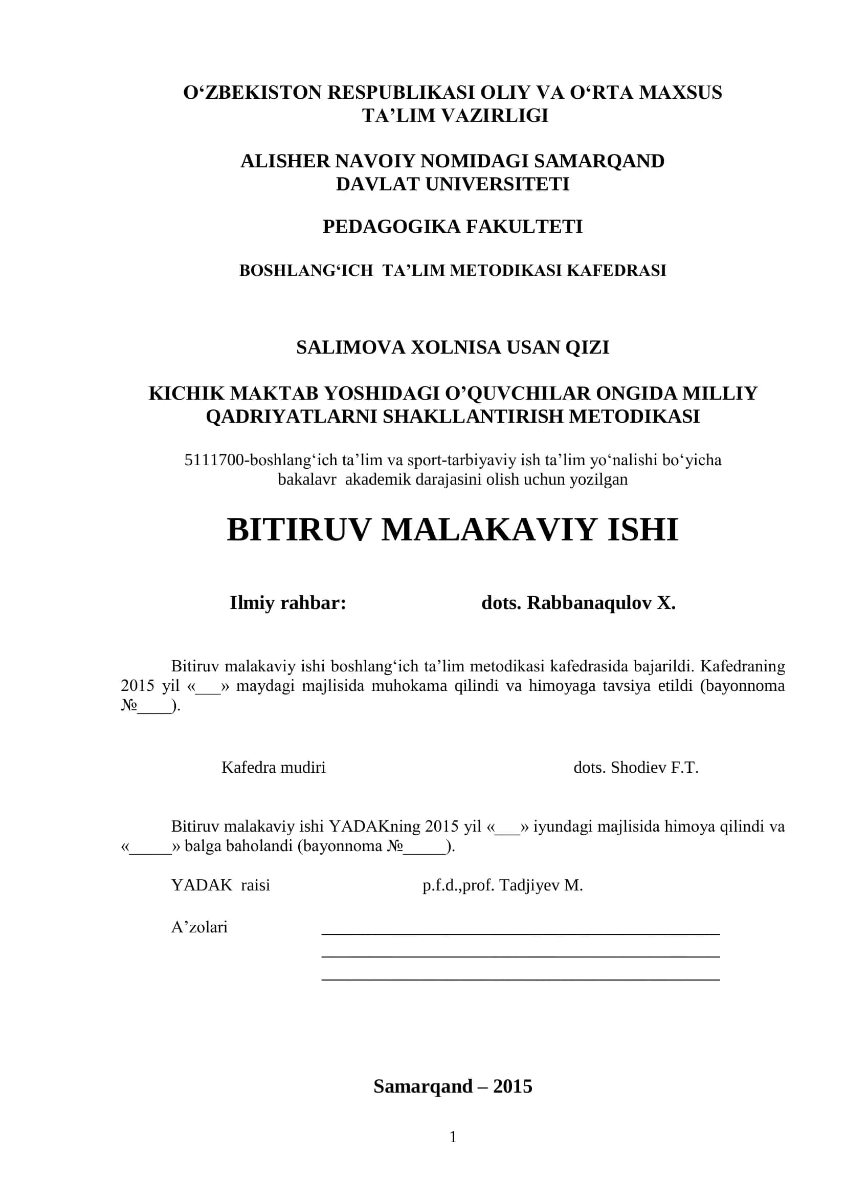 BOSHLANG‘ICH TA’LIM METODIKASI KAFEDRASI