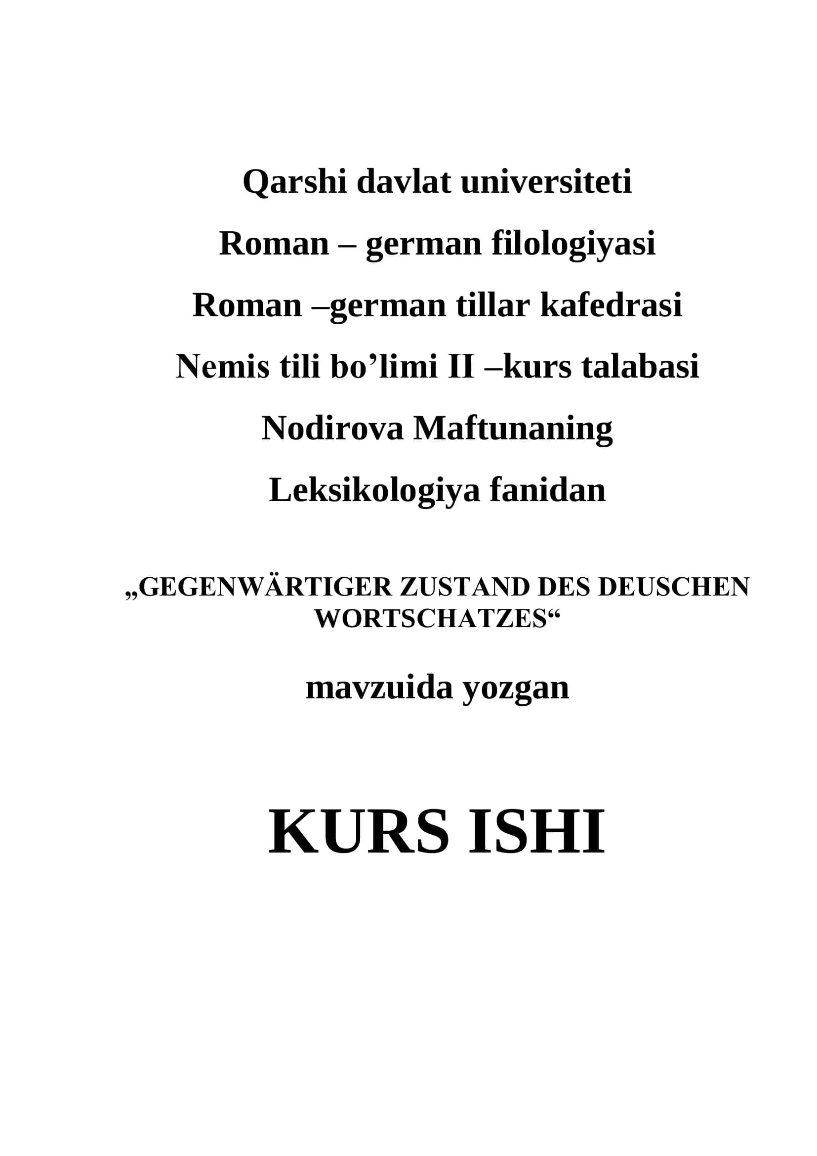 GEGENWÄRTIGER ZUSTAND DES DEUSCHEN WORTSCHATZES
