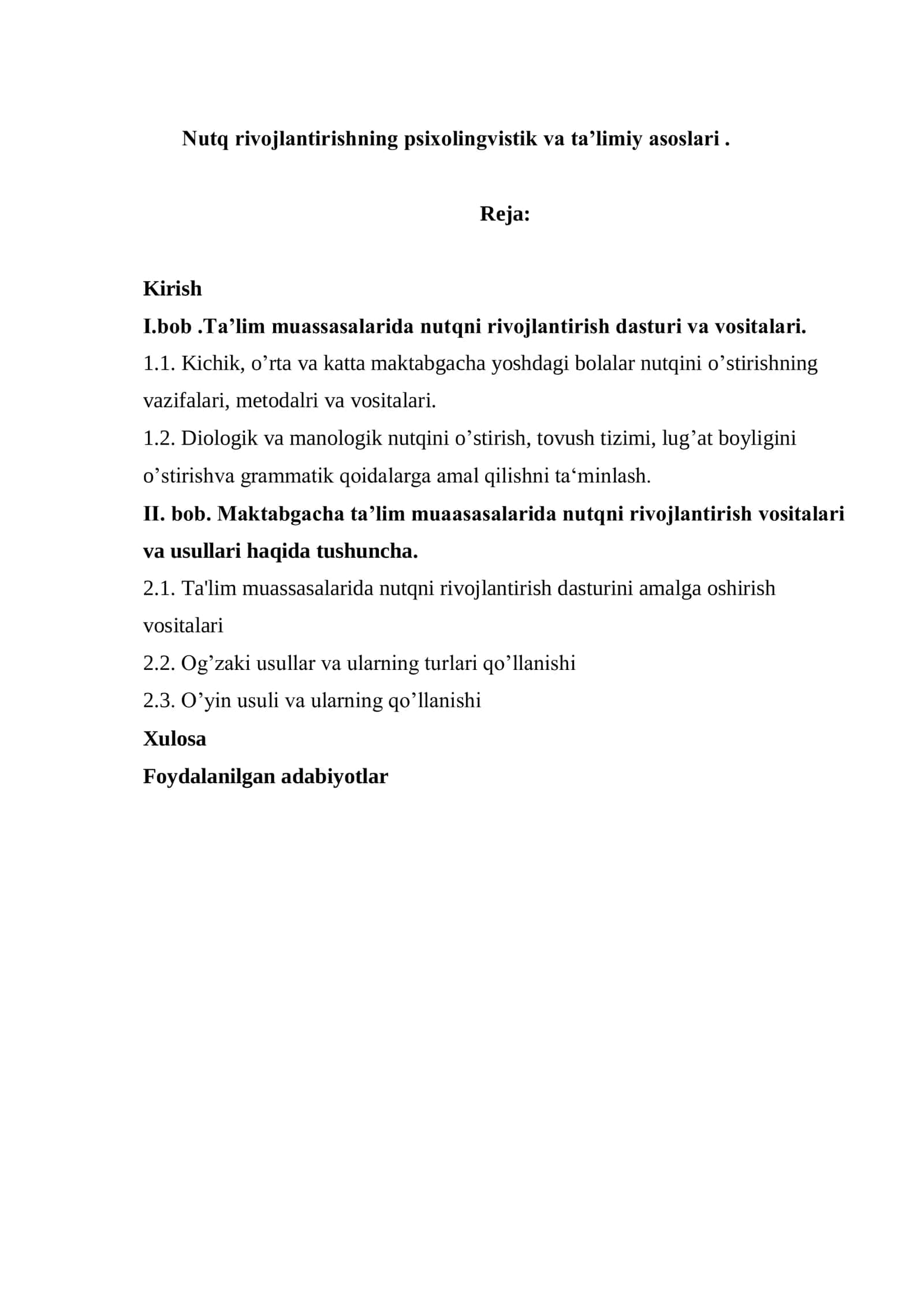 Nutq rivojlantirishning psixolingvistik va ta’limiy asoslari
