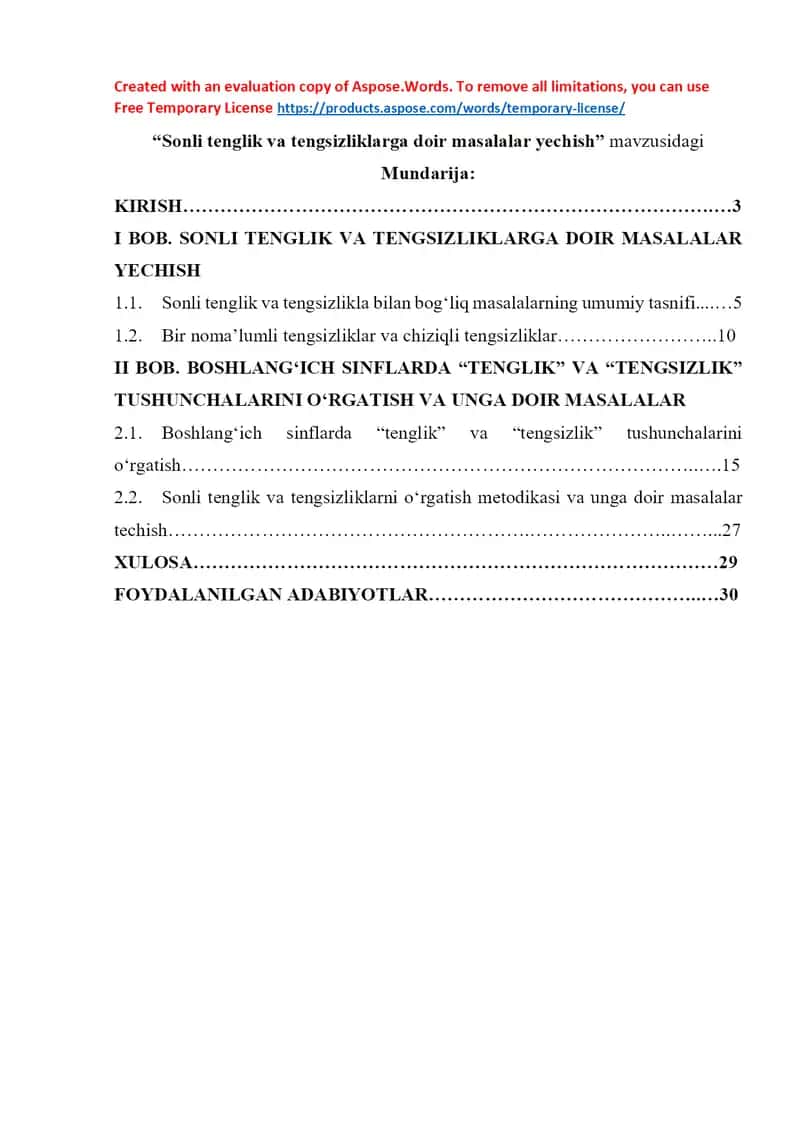 Sonli tenglik va tengsizliklarga doir masalalar yechish
