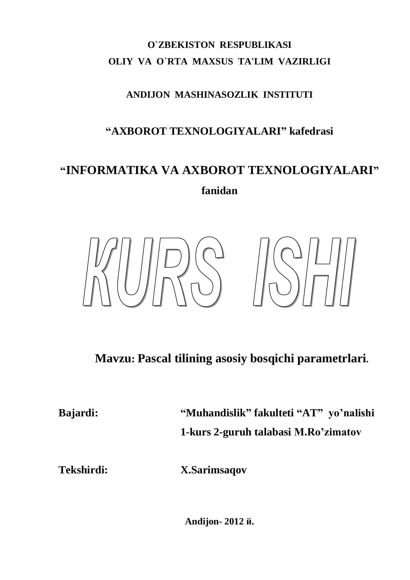 INFORMATIKA VA AXBOROT TEXNOLOGIYALARI