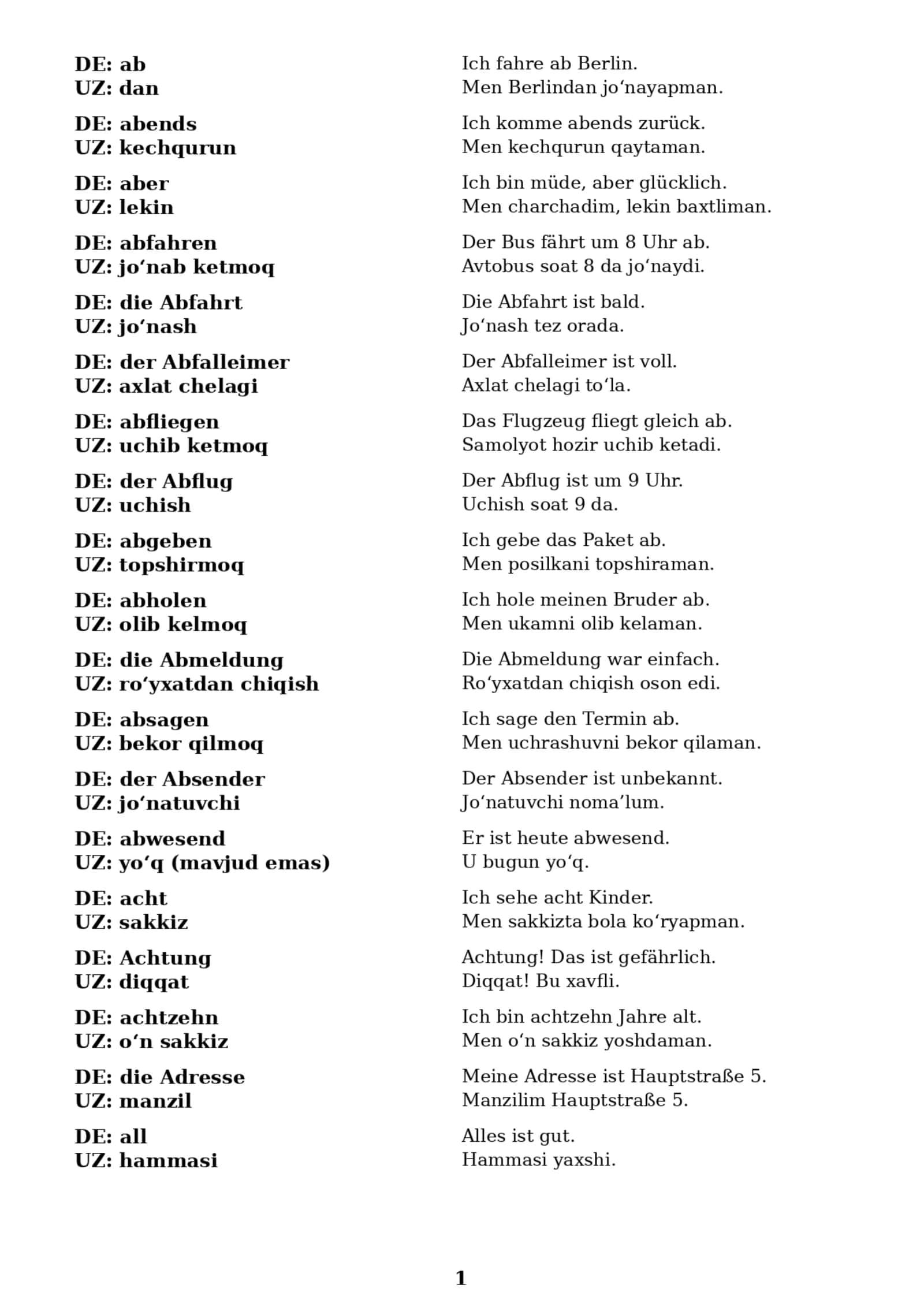 ππ©πͺ NEMIS TILI A1 LUGβATLARI VA IBORALARI π©πͺπ β‘ A1 DARAJA UCHUN PREMIUM PDF β‘