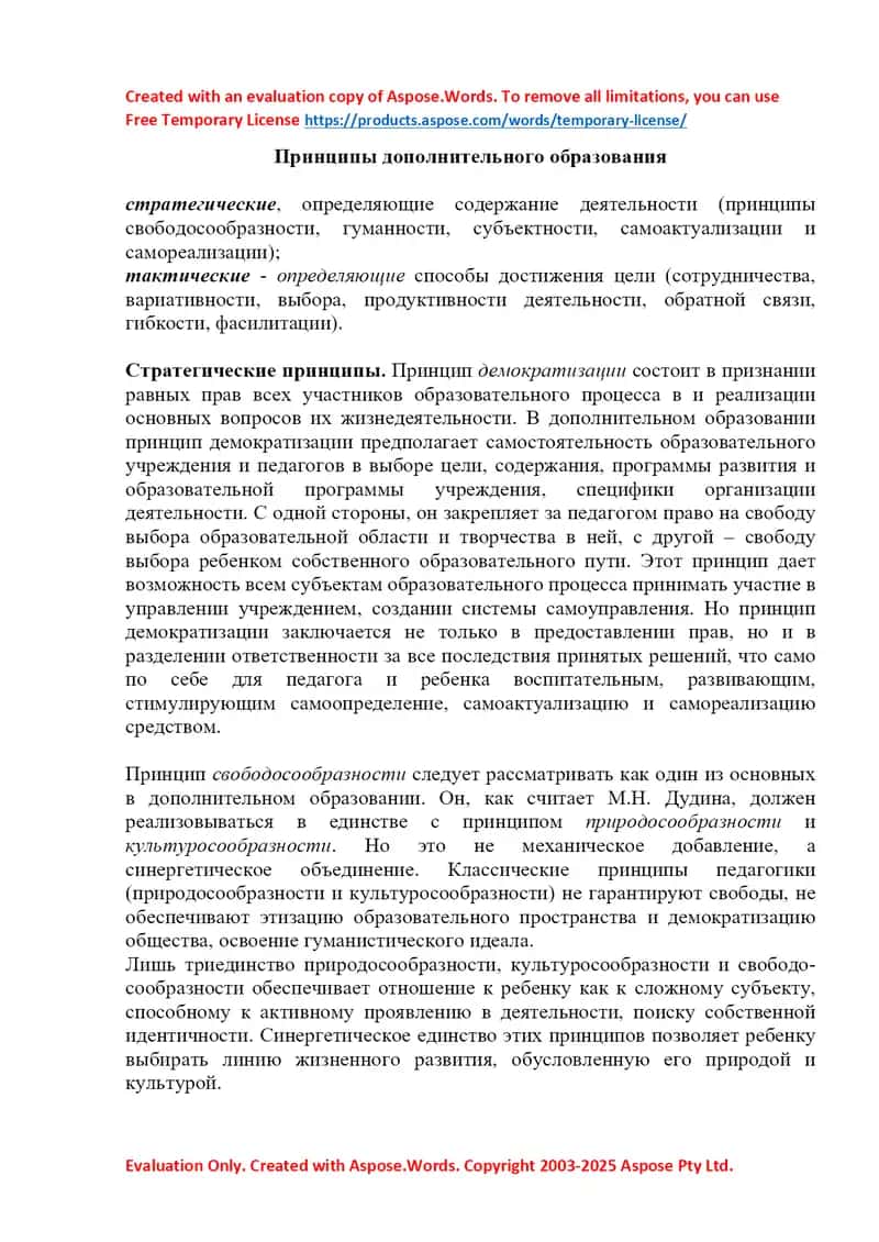 Принципы дополнительного образования