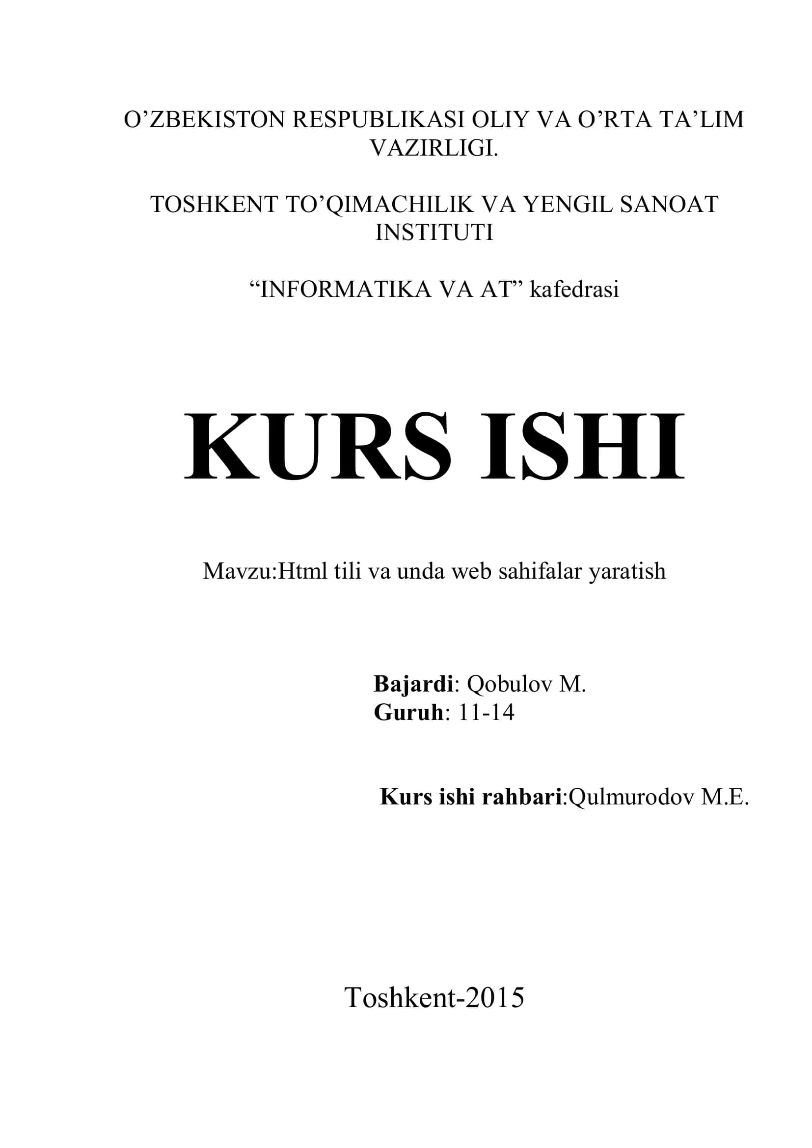 Html tili va unda web sahifalar yaratish