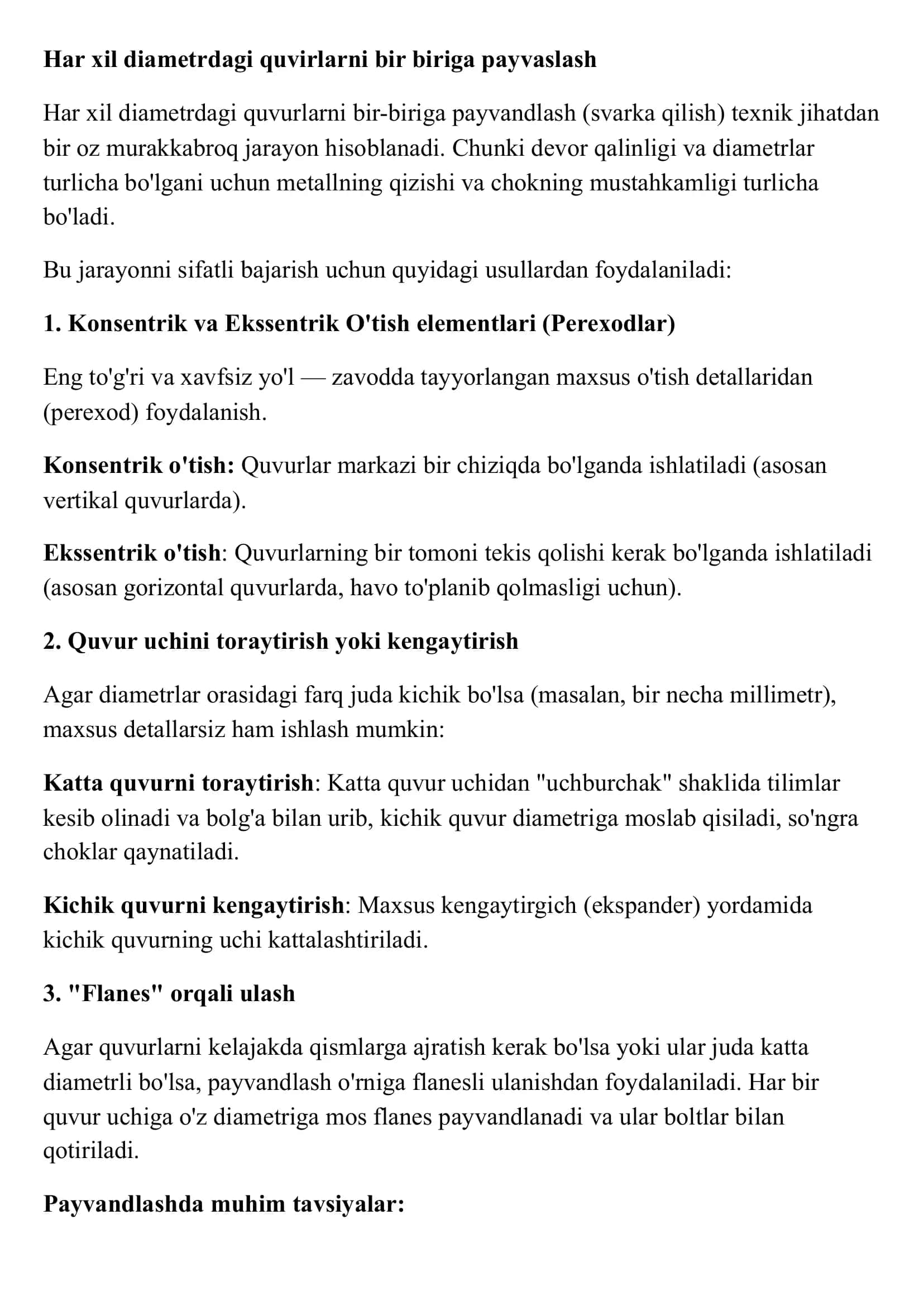 Quvurlar payvandlash