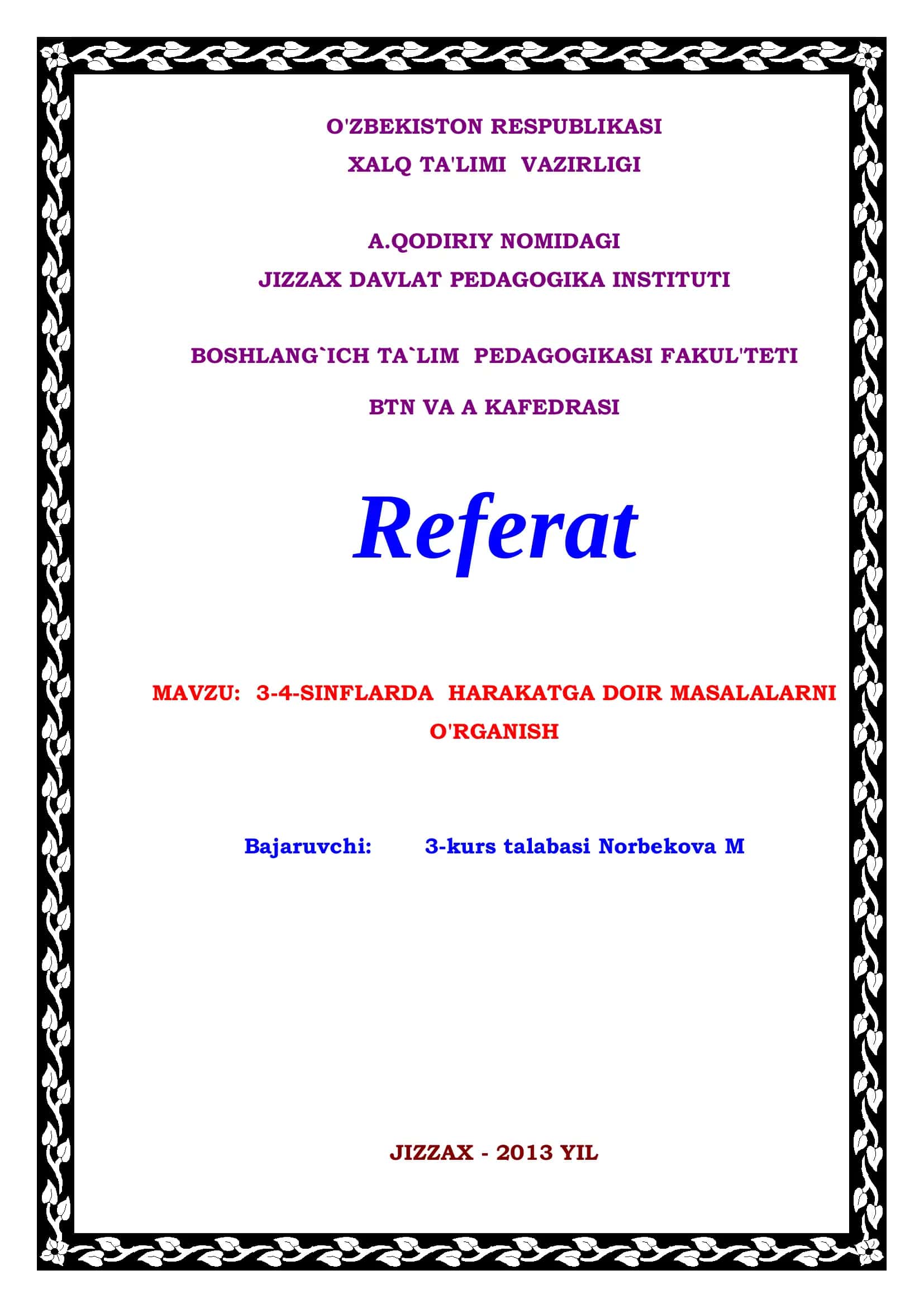 Orifmetik Masalalar