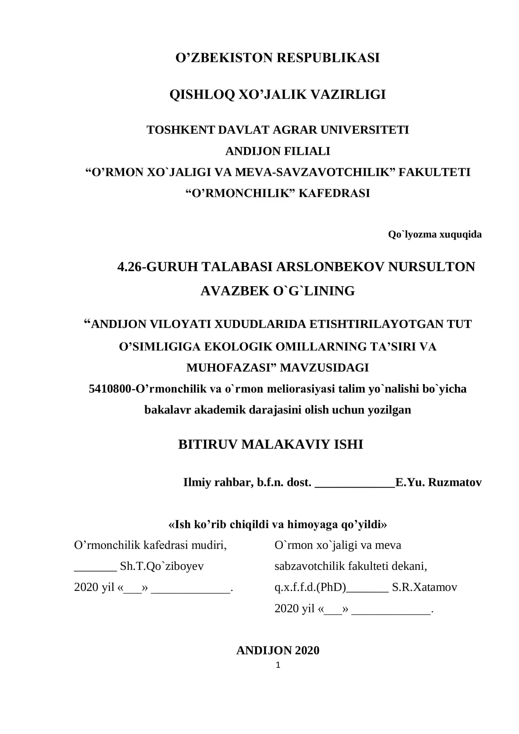 Qo`lyozma xuquqida 4.26-GURUH TALABASI ARSLONBEKOV NURSULTON AVAZBEK O`G`LINING