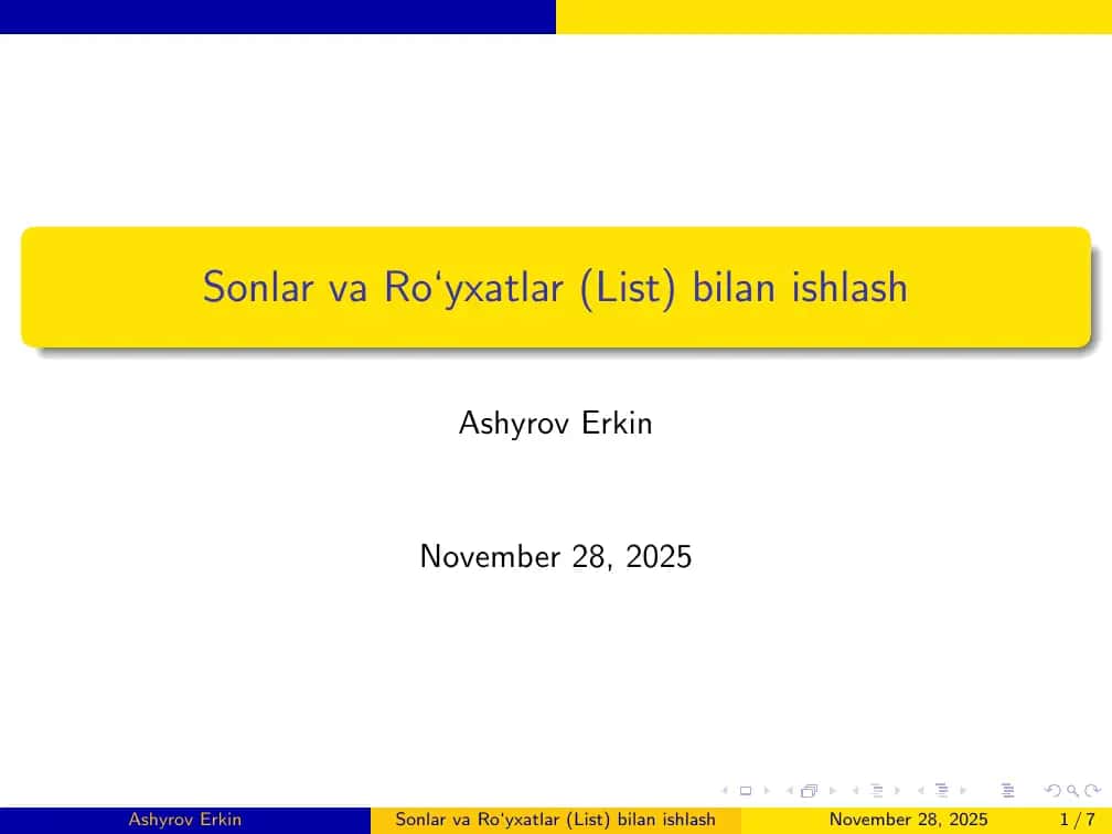 Ro‘yxatlar (List) bilan ishlash