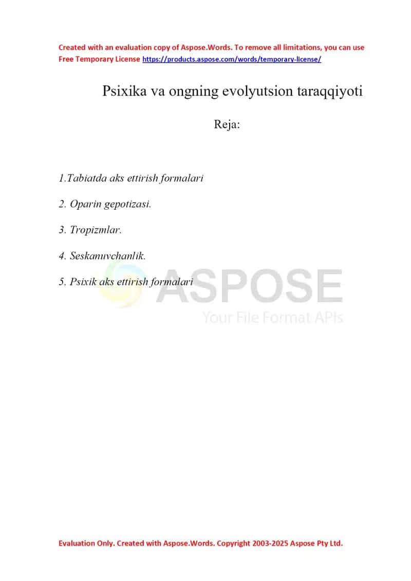 psixika va ong evolutsiyasi