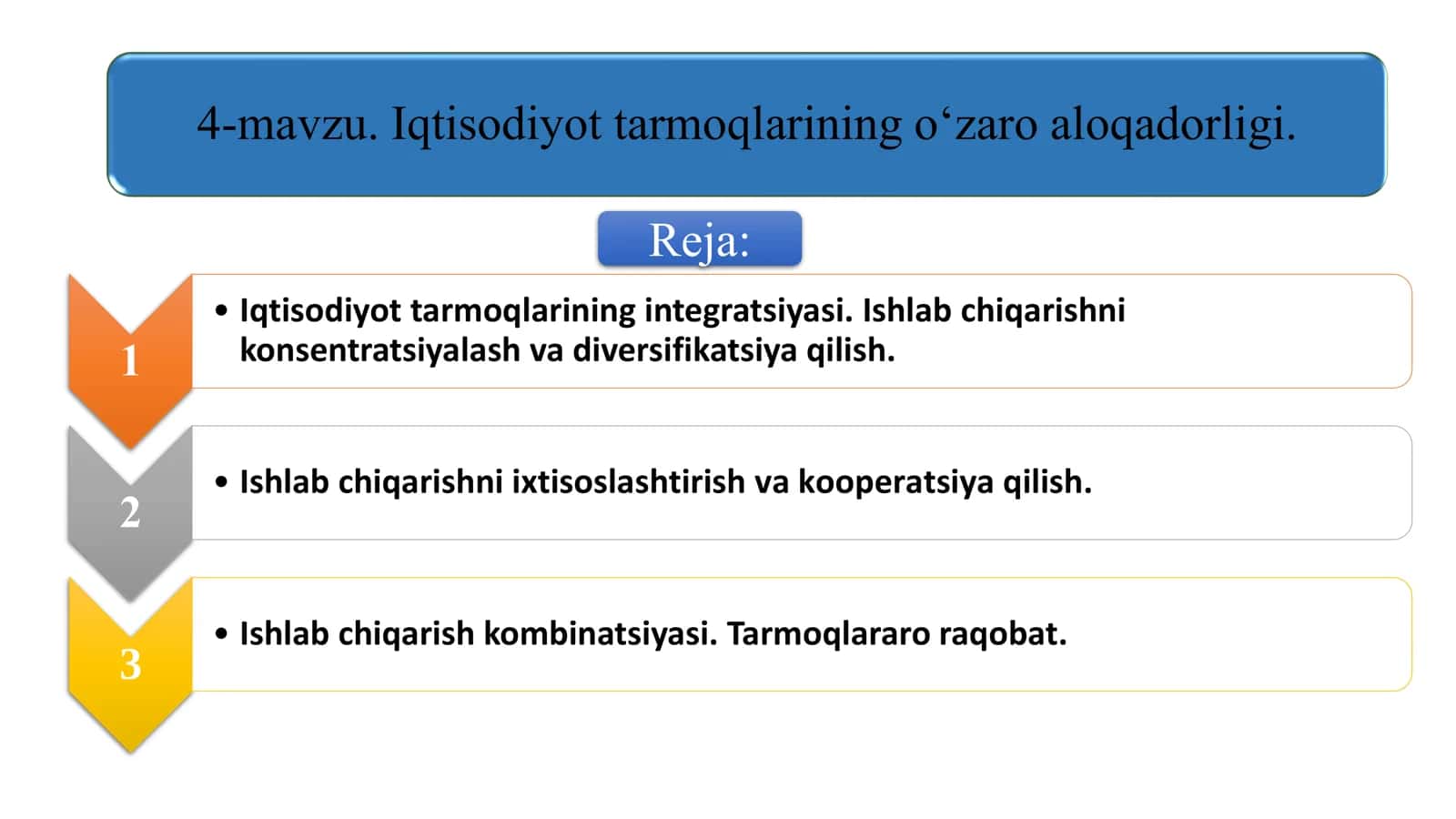 Iqtisodiyot tarmoqlarining o‘zaro aloqadorligi