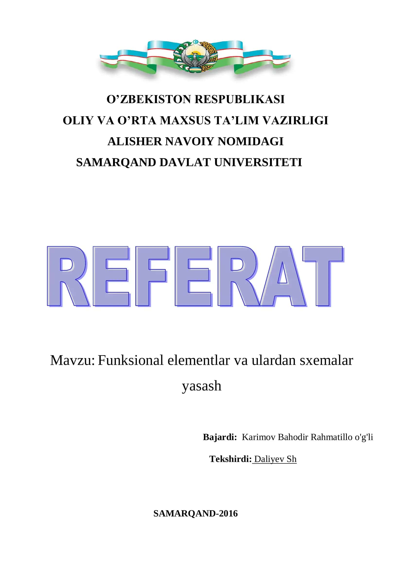 Funksional elementlar va ulardan sxemalar yasash