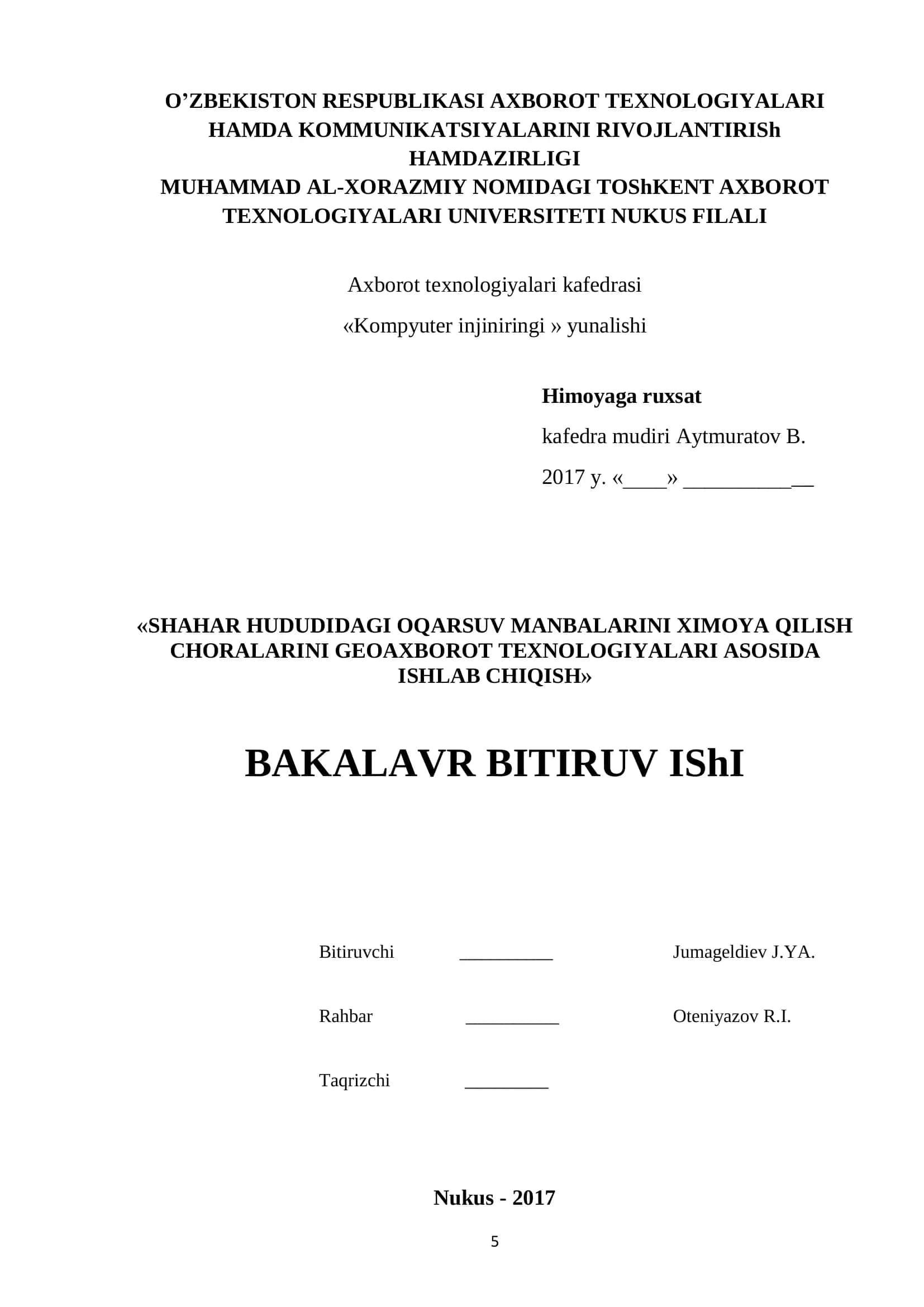 Qo'rquvlarning himoyasi choralarini geoaxborot texnologiyalari asosida ishlab chiqish
