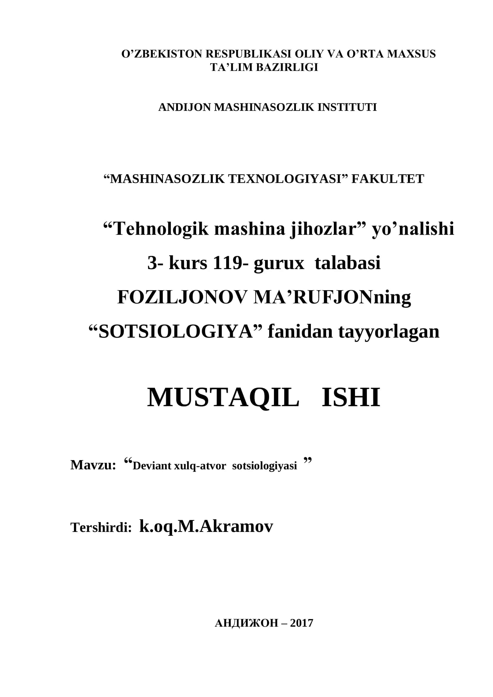 Deviant xulq-atvor sotsiologiyasi