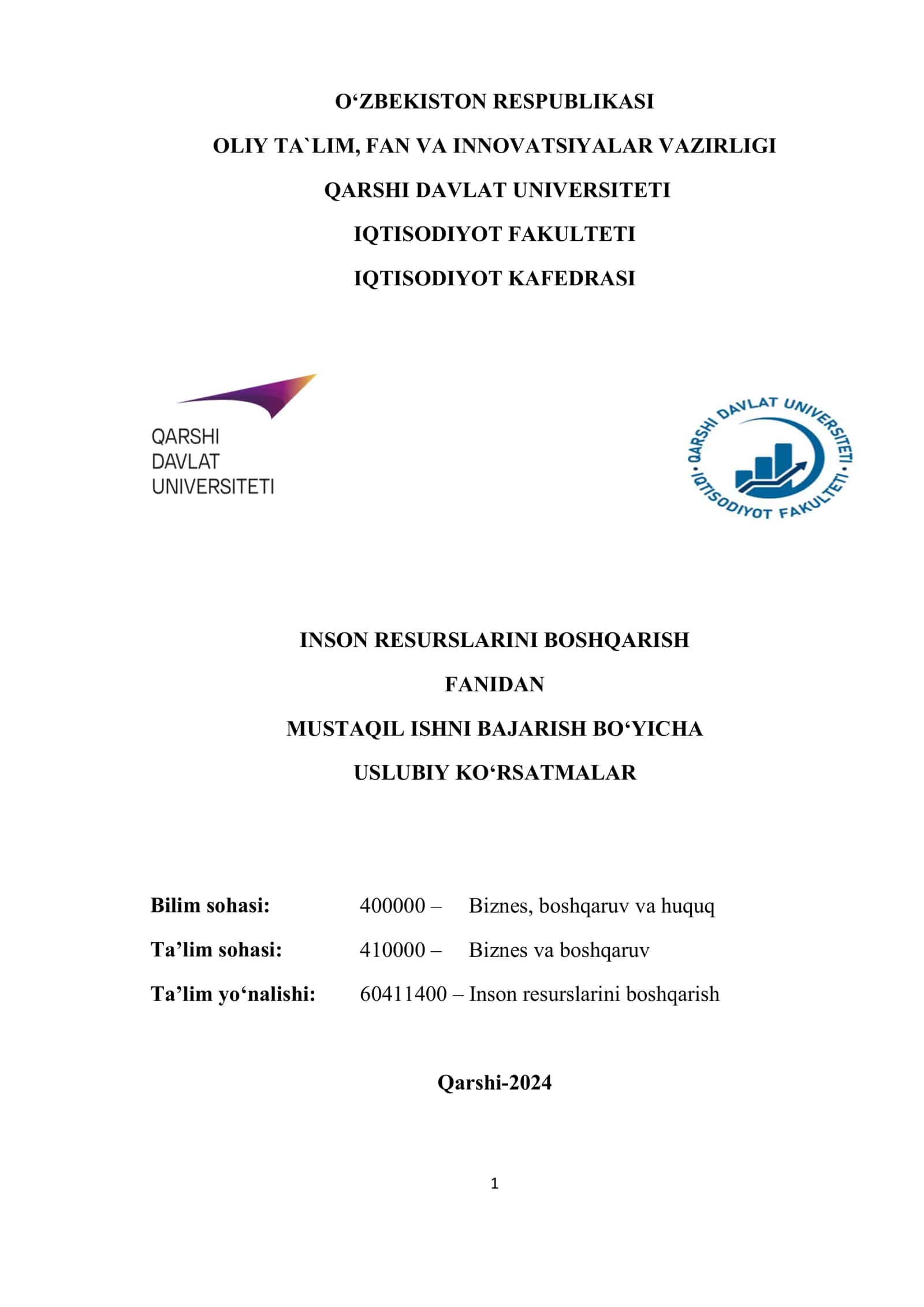 INSON RESURSLARINI BOSHQARISH