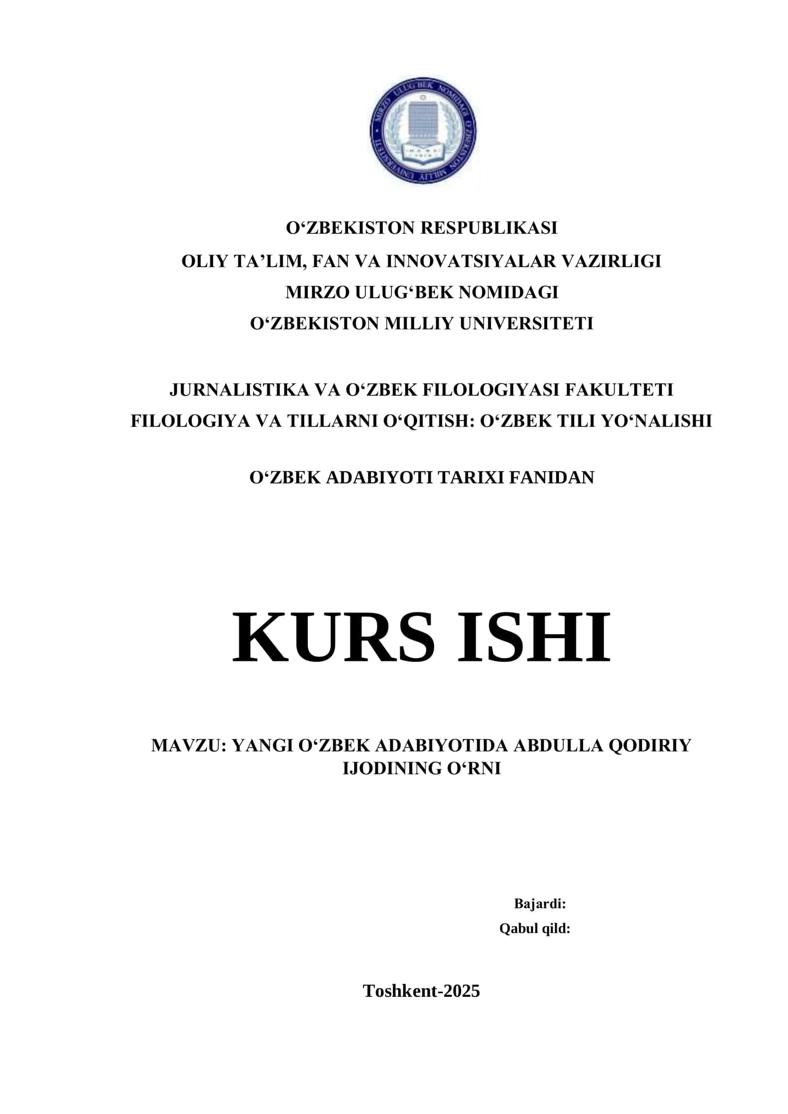 YANGI O‘ZBEK ADABIYOTIDA ABDULLA QODIRIY IJODINING O‘RNI