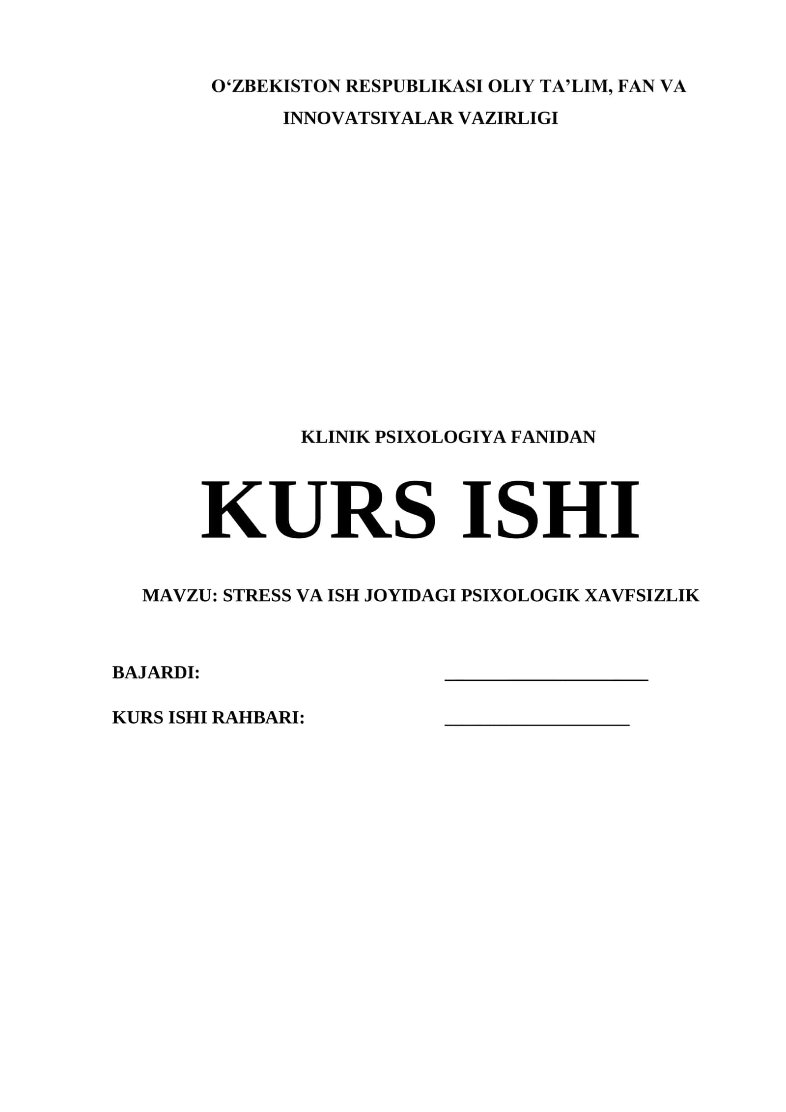 KLINIK PSIXOLOGIYA FANIDAN KURS ISHI
