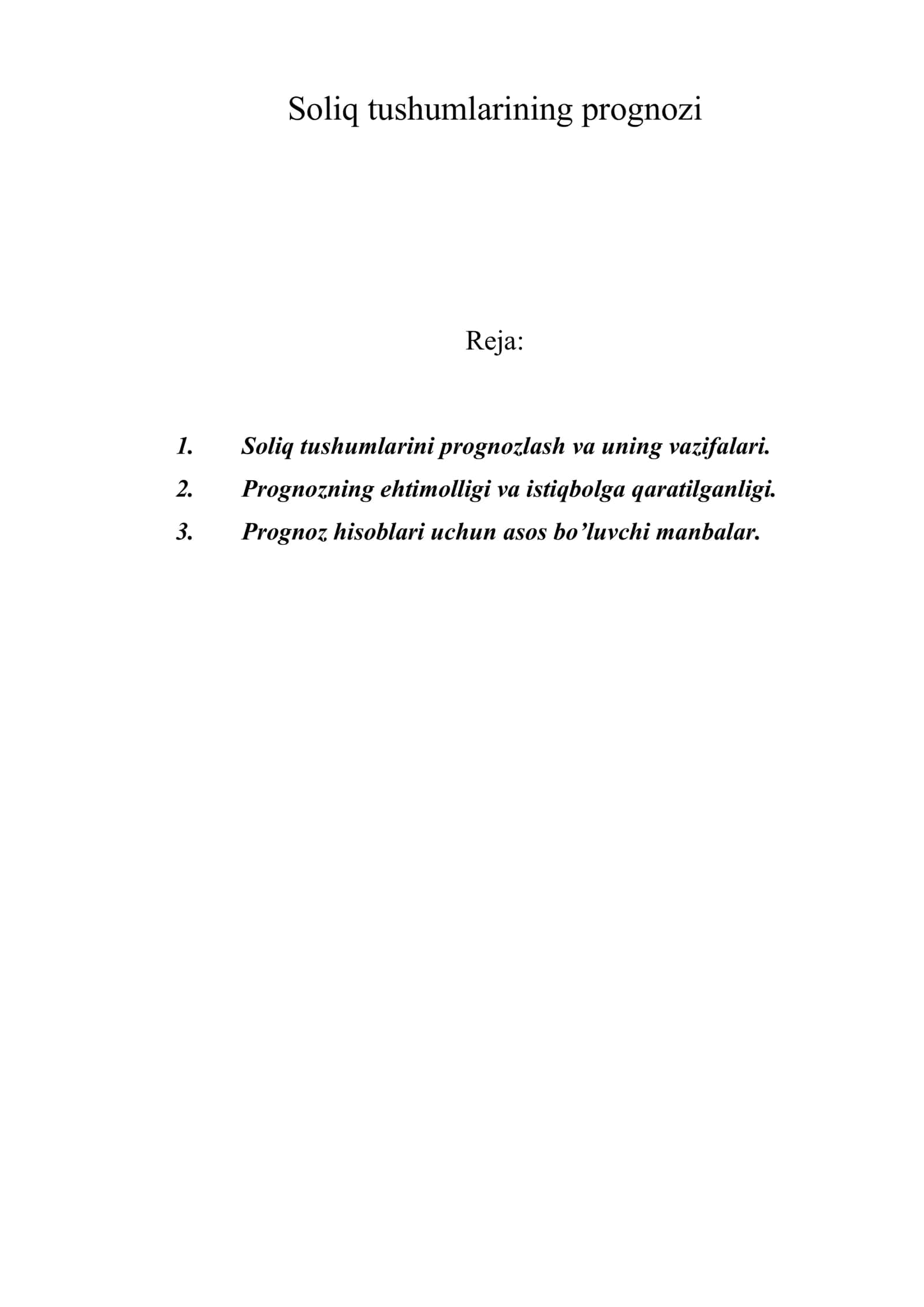Soliq tushumlarining prognozi