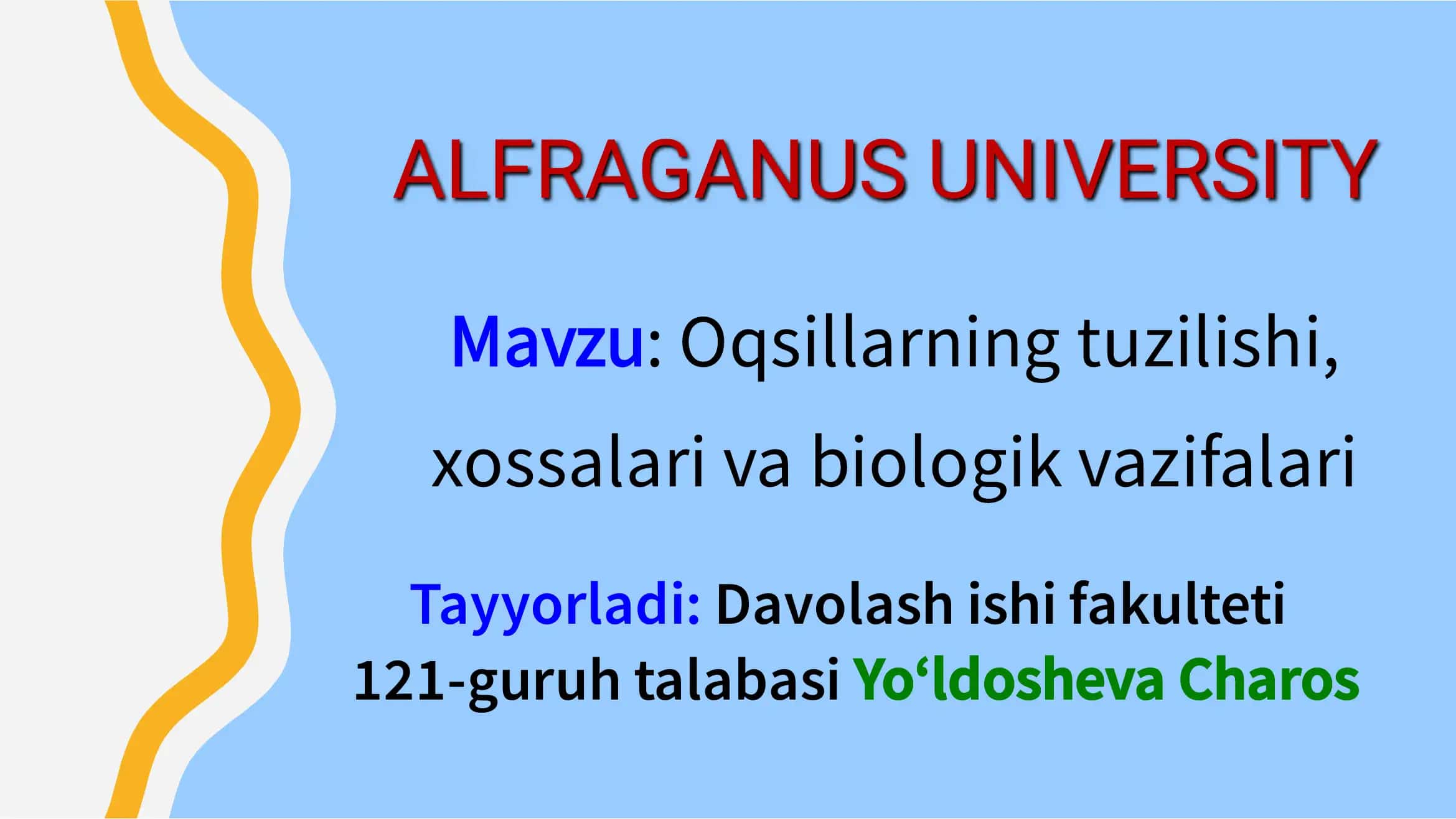 Oqsillarning tuzilishi, xossalari va biologik vazifalari