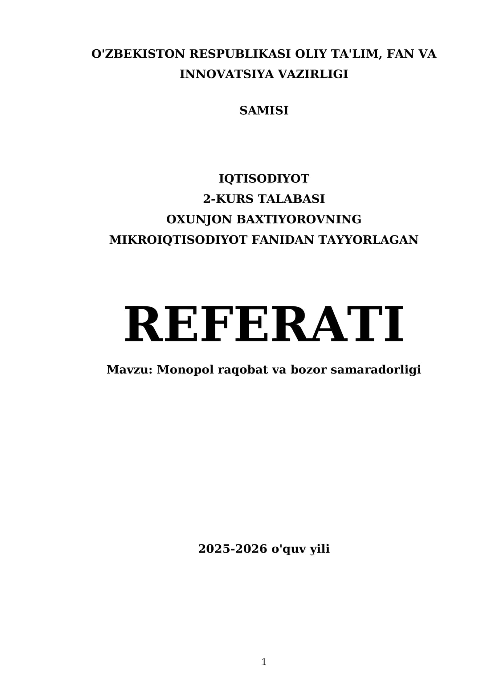 Monopol raqobat va bozor samaradorligi