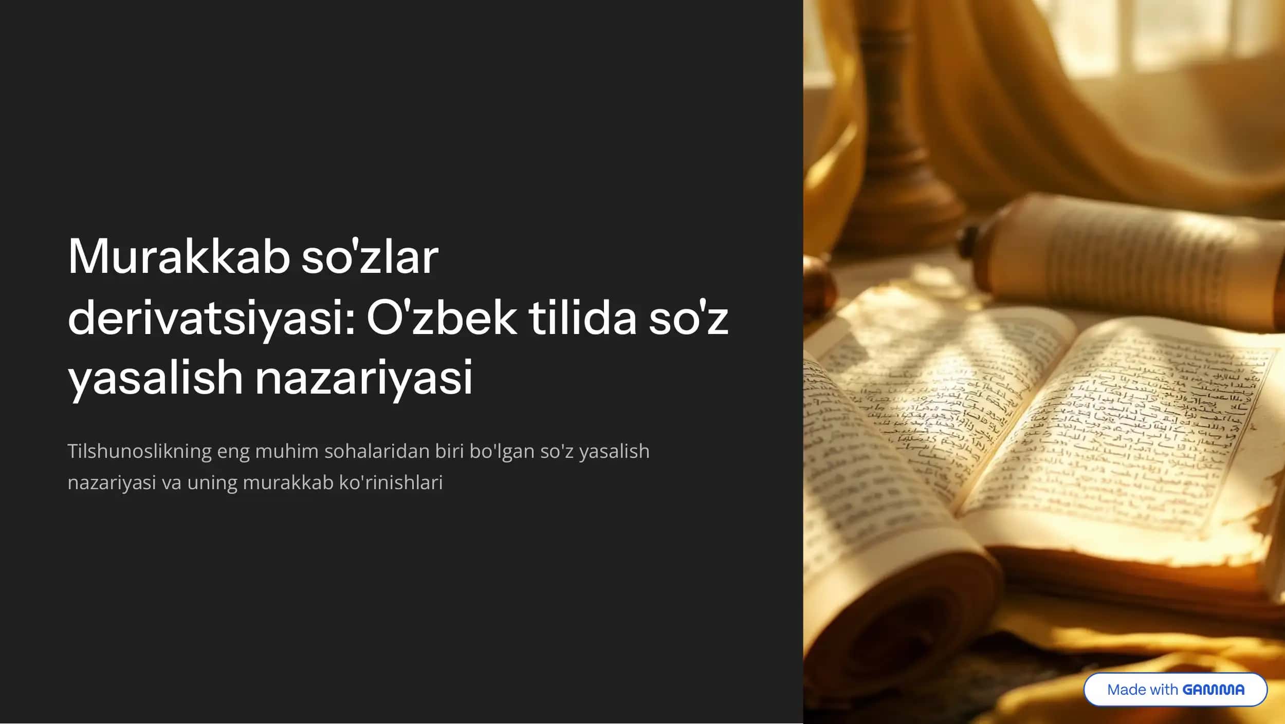 Dervivatsiyasi: O'zbek tilida so'z yasalish nazariyasi