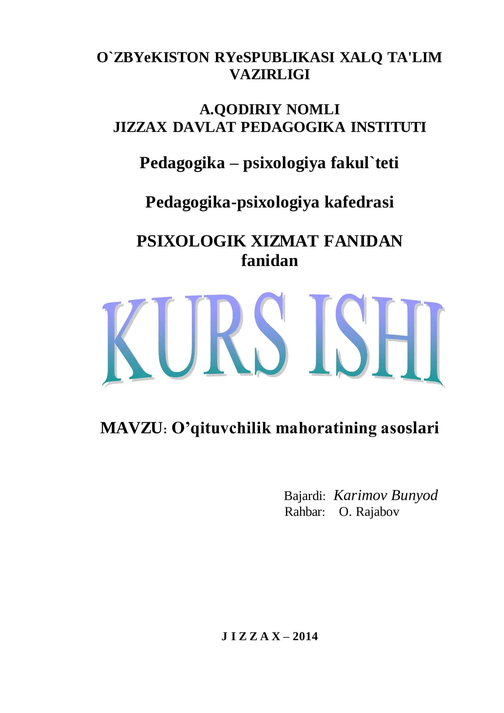 O'qituvchilik mahoratining asoslari