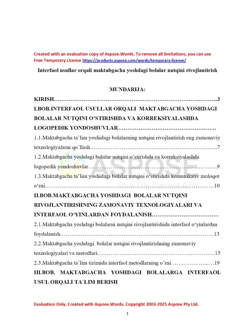 Interfaol usullar orqali maktabgacha yoshdagi bolalar nutqini rivojlantirish