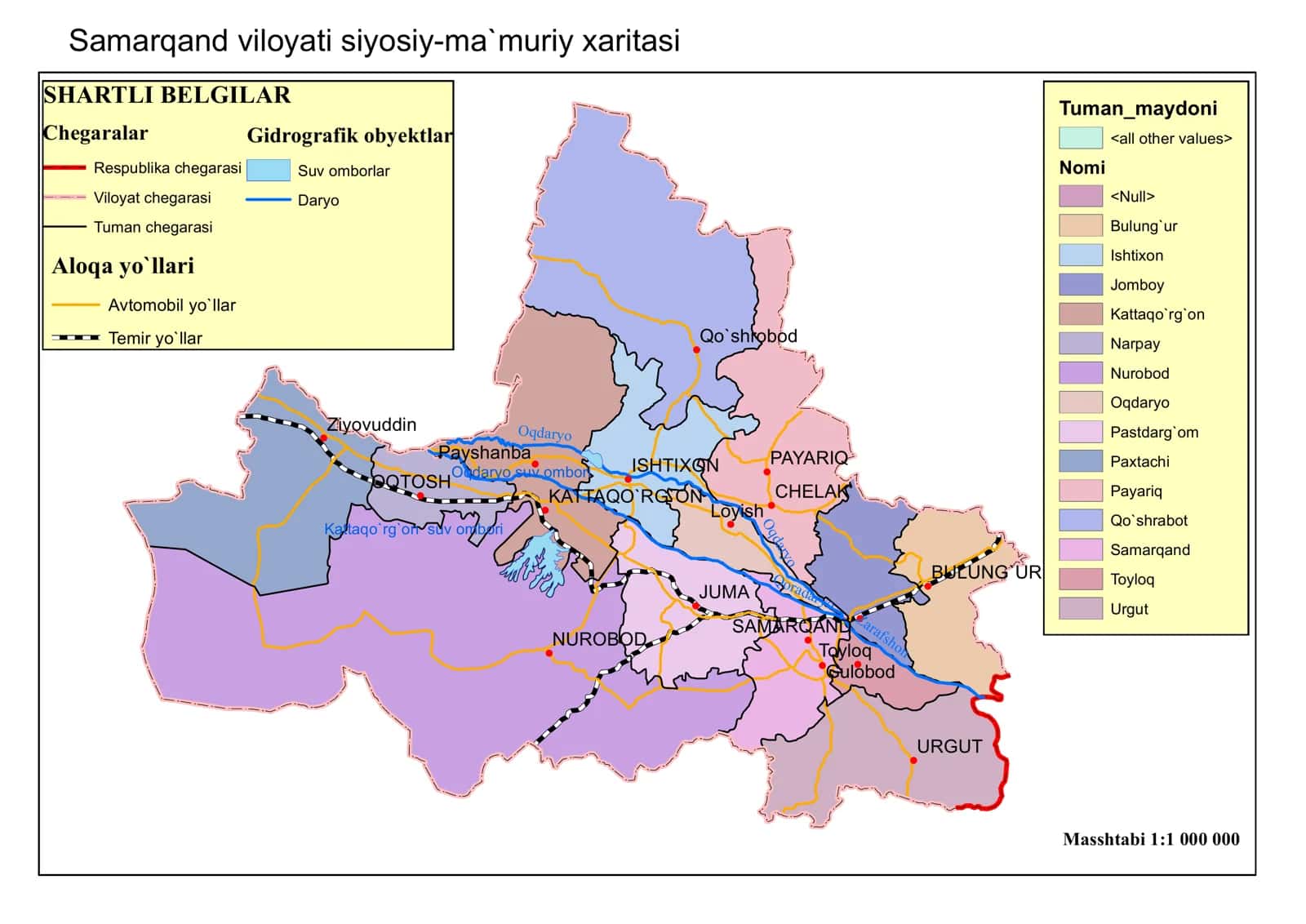 Samarqand viloyati siyosiy-ma`muriy xaritasi