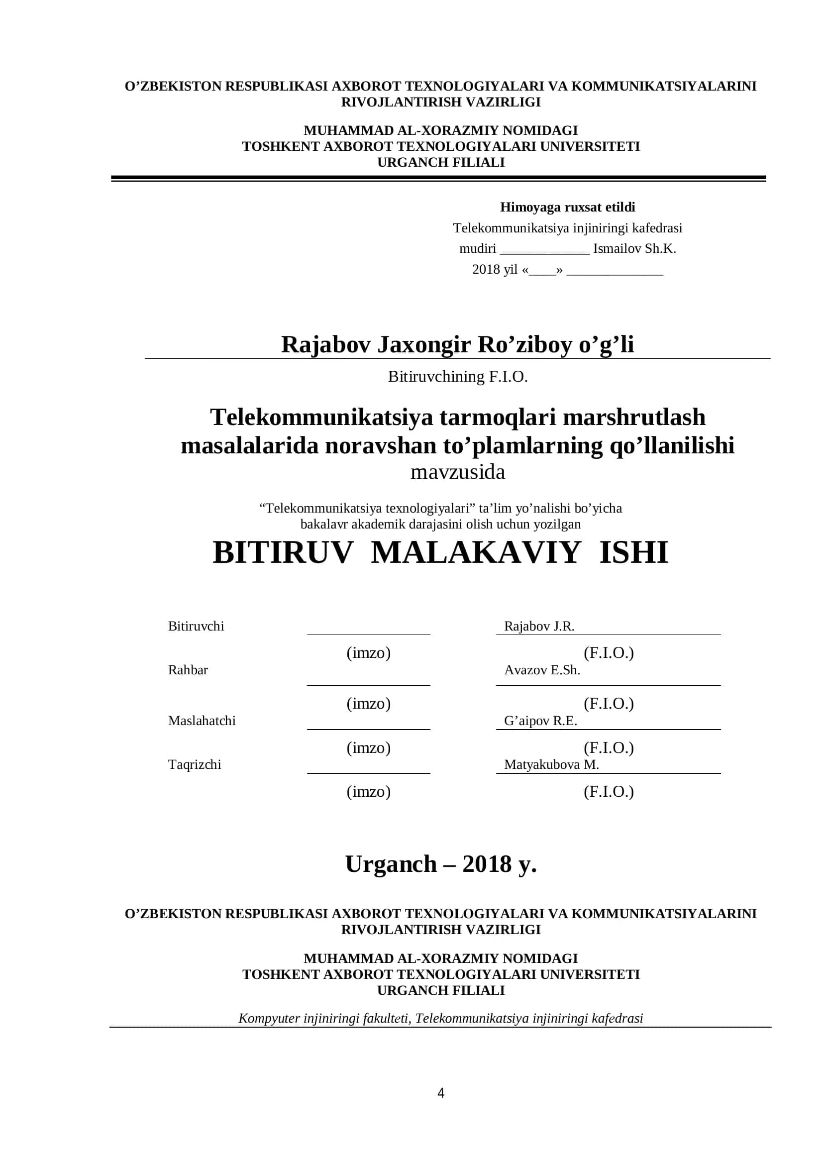 Telekommunikatsiya tarmoqlari marshrutlash masalalarida noravshan to’plamlarning qo’llanilishi