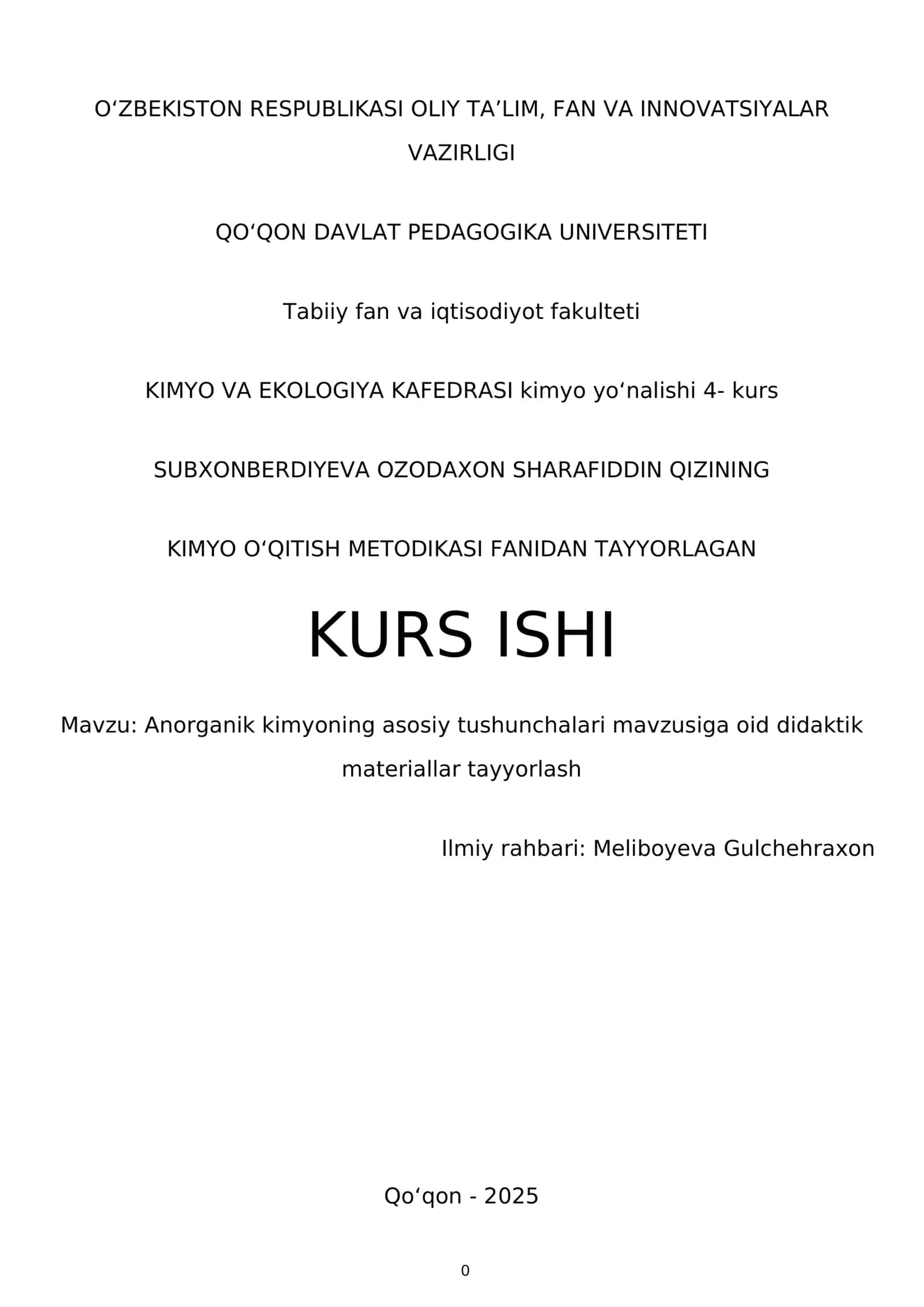 Anorganik kimyoning asosiy tushunchalari tayyorlash