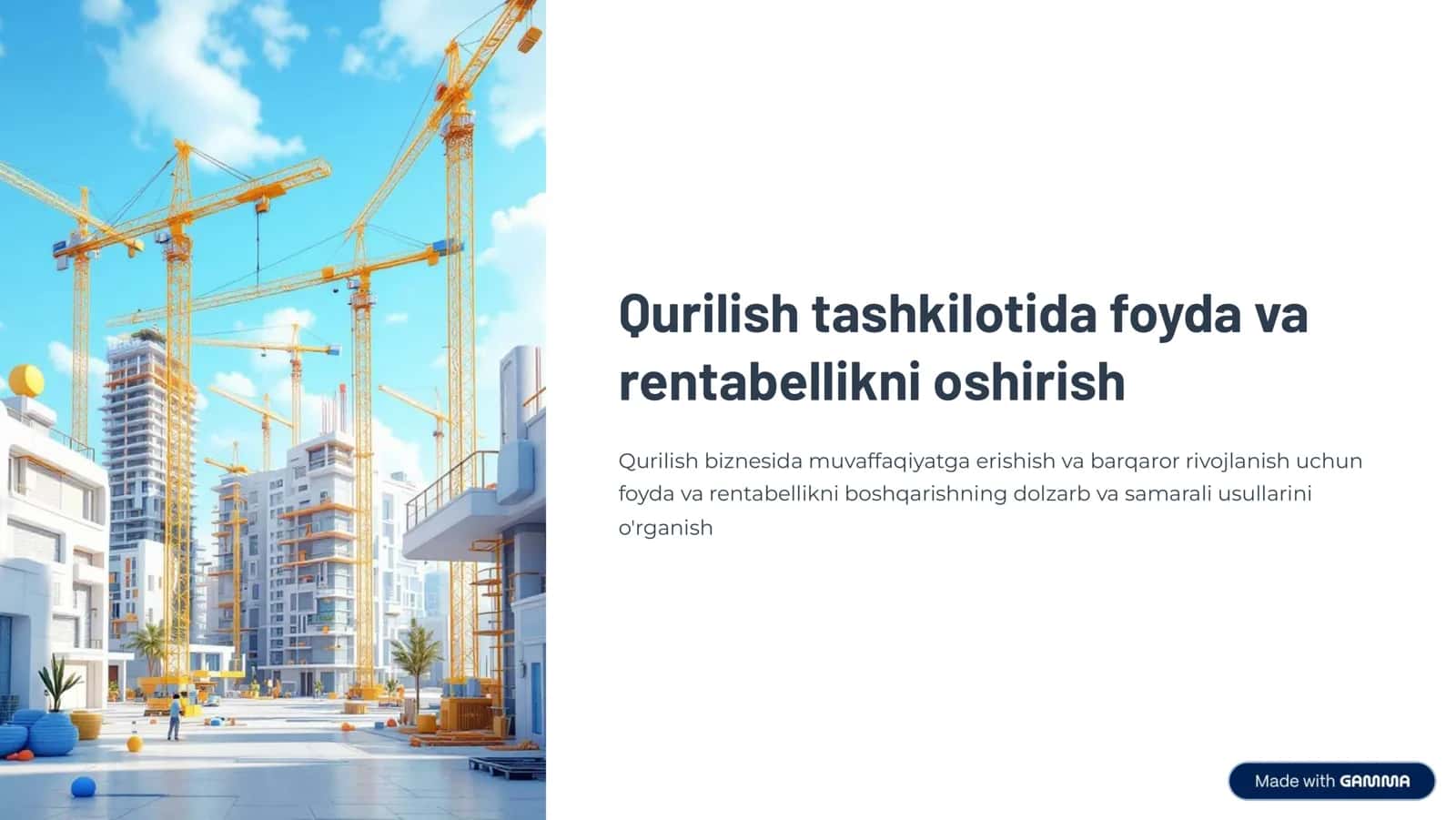Qurilish tashkilotida foyda va rentabellikni oshirish