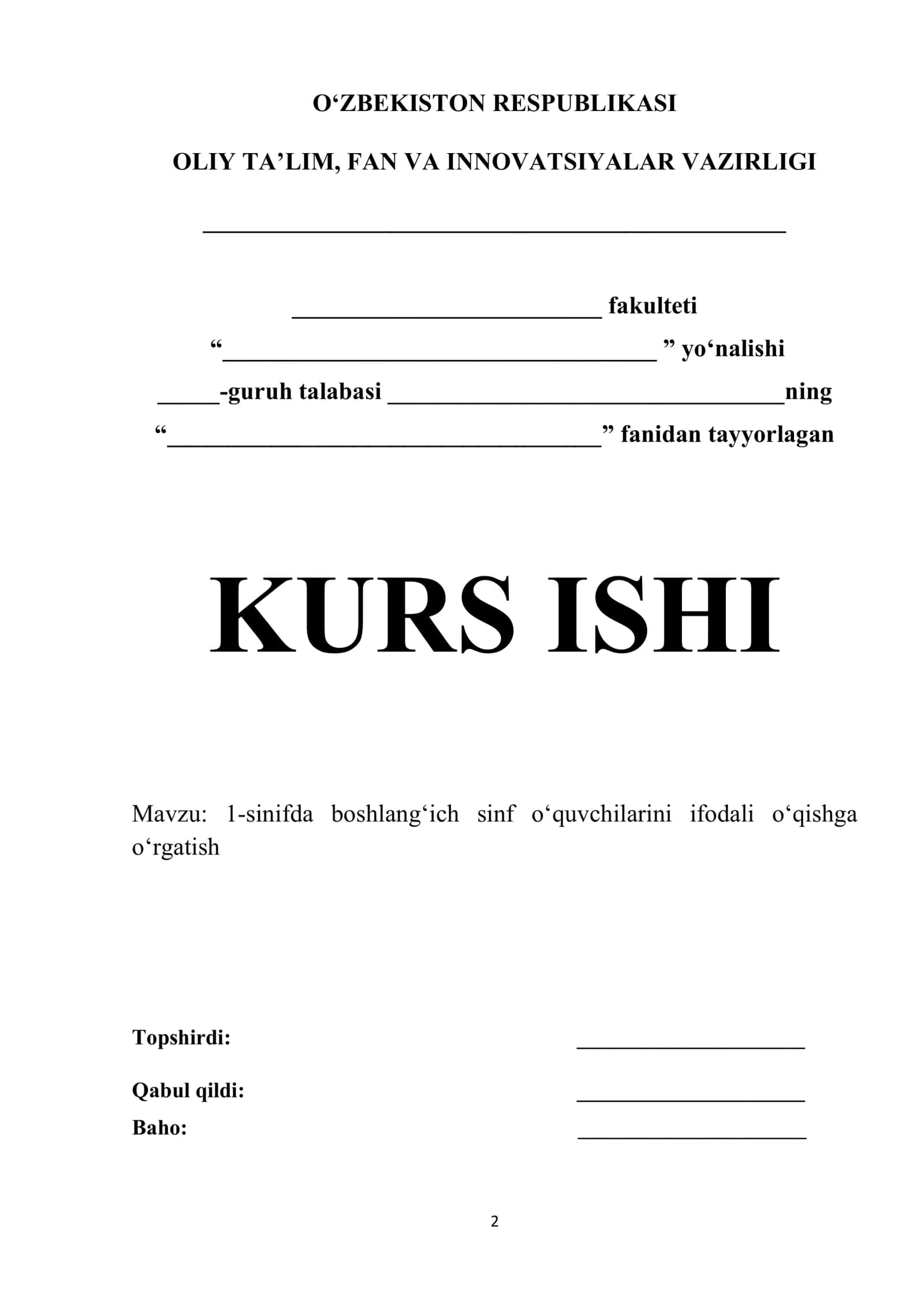 1-sinifda boshlang‘ich sinf o‘quvchilarini ifodali o‘qishga o‘rgatish