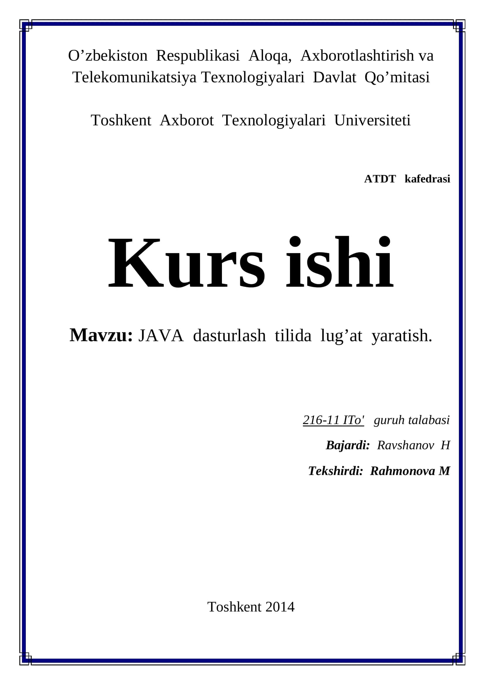 JAVA dasturlash tilida lug’at yaratish