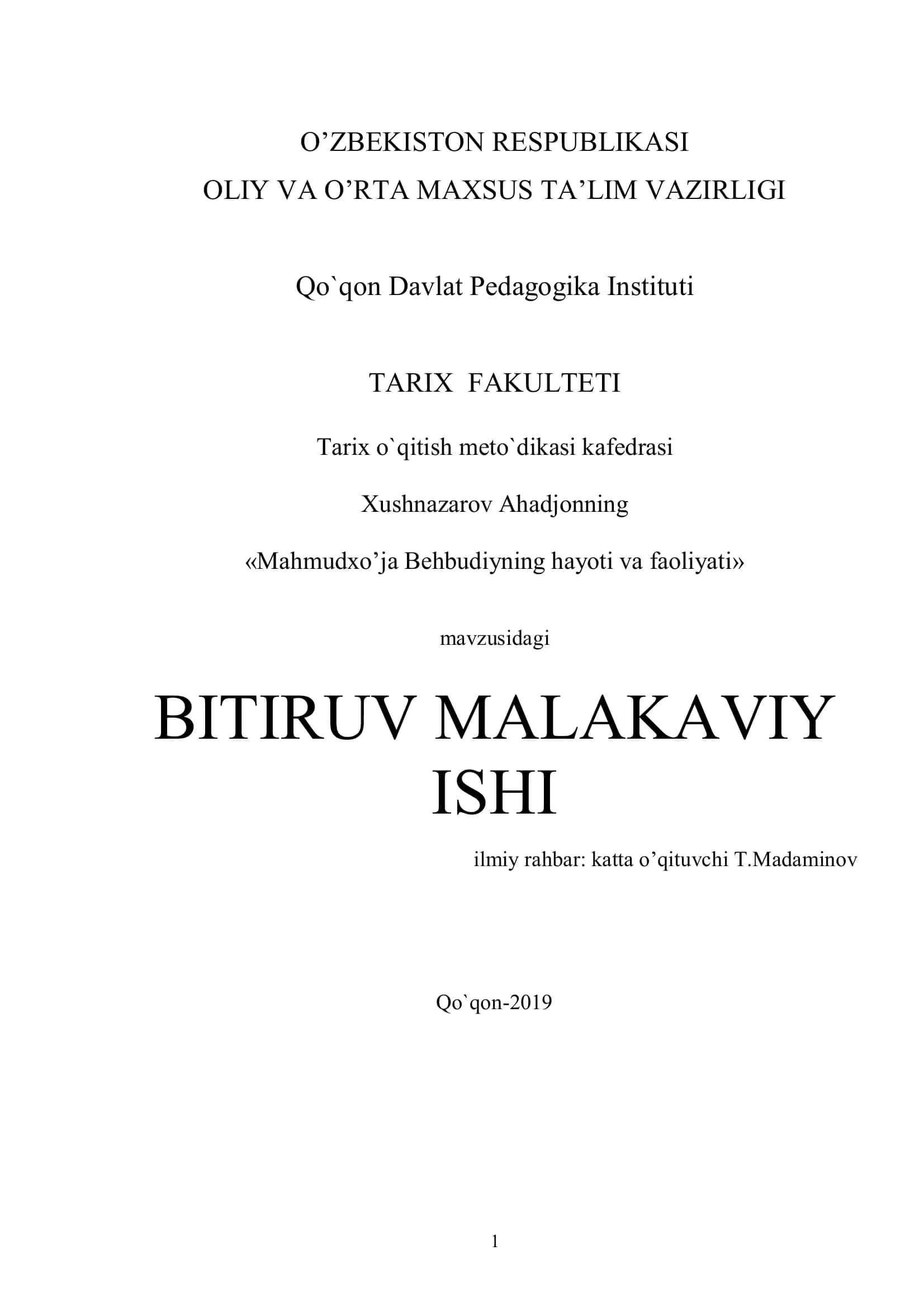Mahmudxo’ja Behbudiyning hayoti va faoliyati