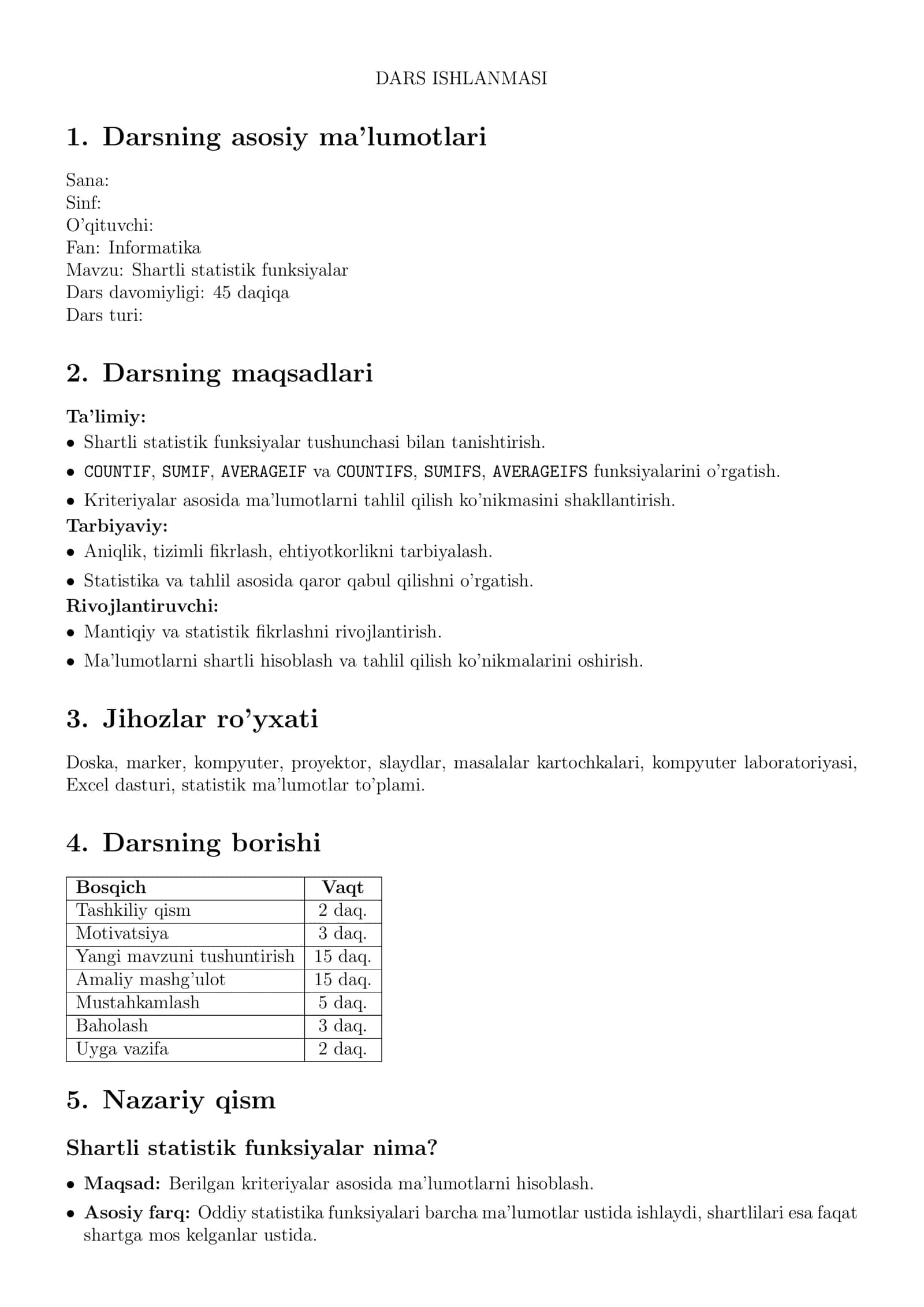 Shartli statistik funksiyalar