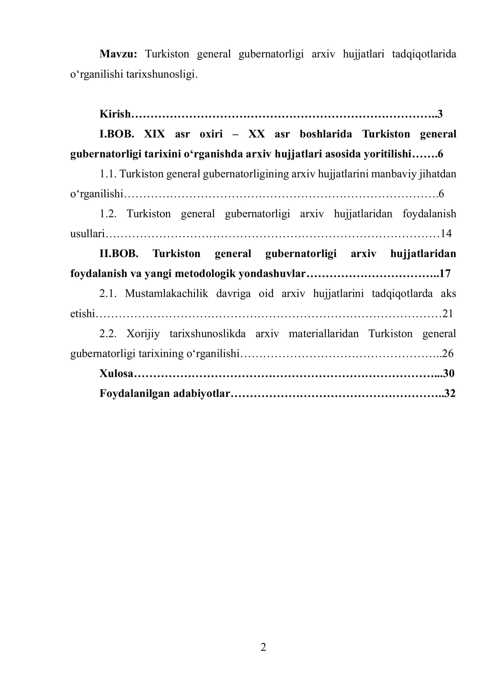Turkiston general gubernatorligi arxiv hujjatlari tadqiqotlarida o‘rganilishi tarixshunosligi.