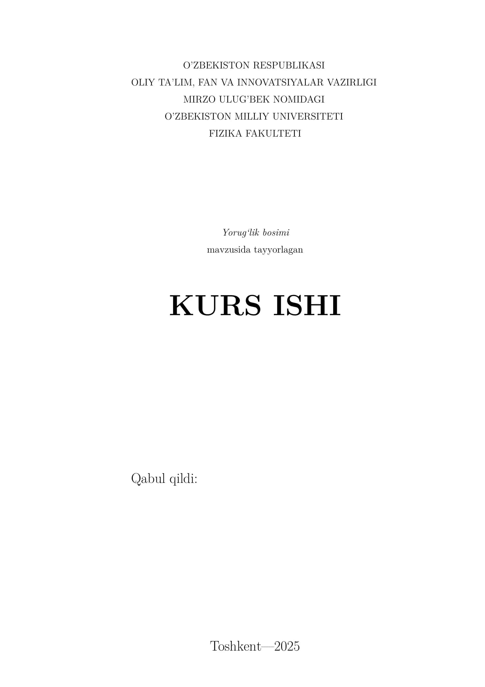 Yorug‘lik bosimi kurs ishi