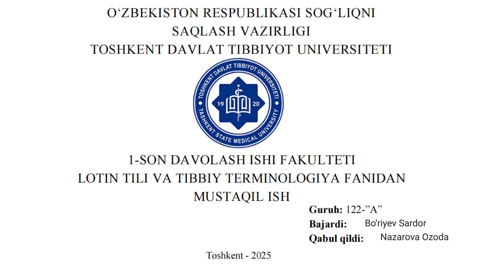 So‘z yasalishi va Klinik Terminshunoslikda -osis, -iasis, -ismus, -oma suffikslari. Qisqartma so’zlar. Yunon-lotin dubletlari va yakka TE