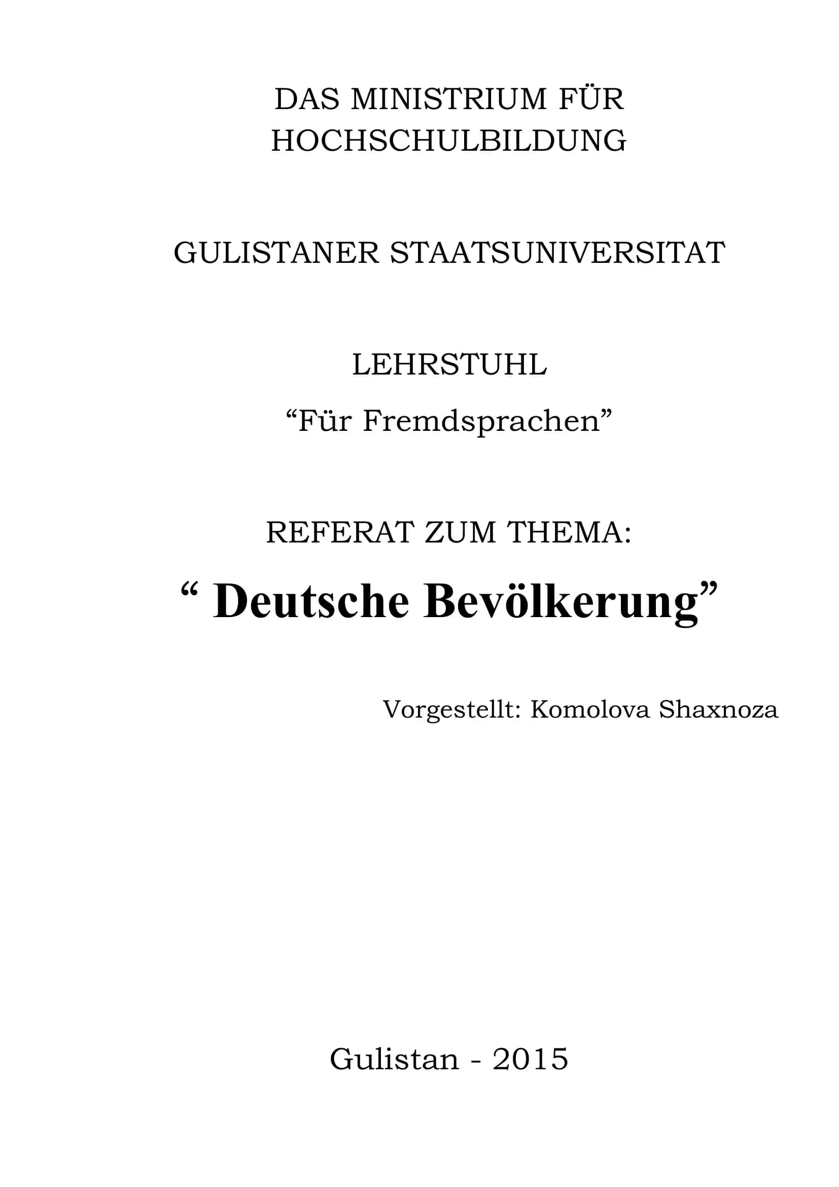 Referat zum Thema: "Deutsche Bevölkerung"
