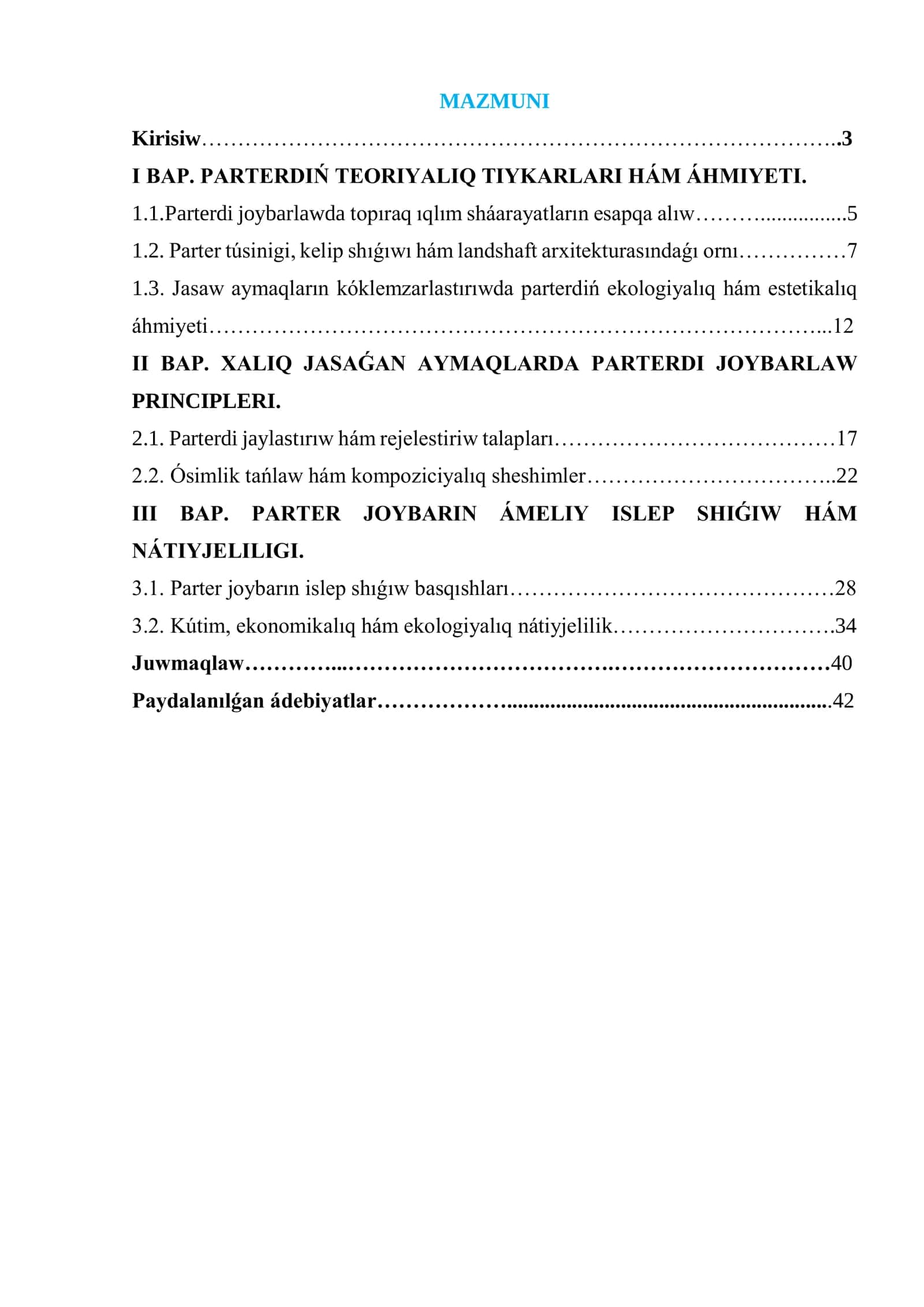 PARTERDIŃ TEORIYALIQ TIYKARLARI HÁM ÁHMIYETI
