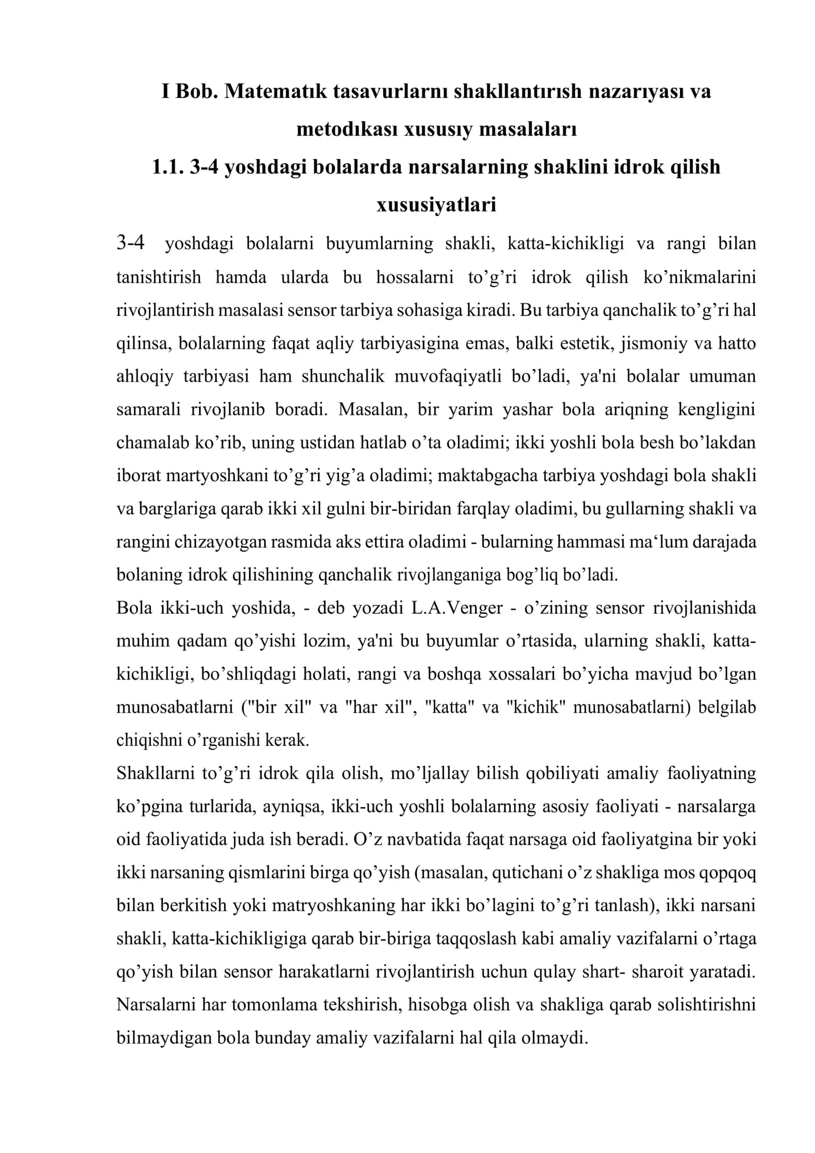 3-4 yoshdagi bolalarda narsalarning shaklini idrok qilish xususiyatlari