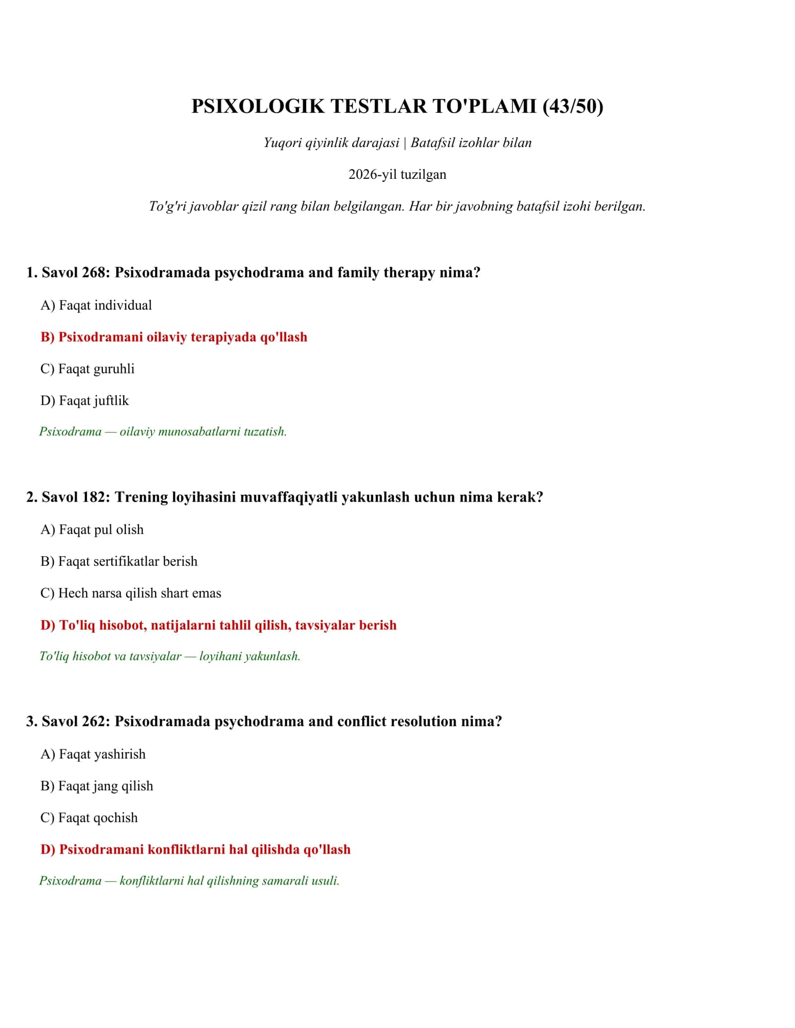 PSIXOLOGIK TESTLAR TO'PLAMI (43/50)