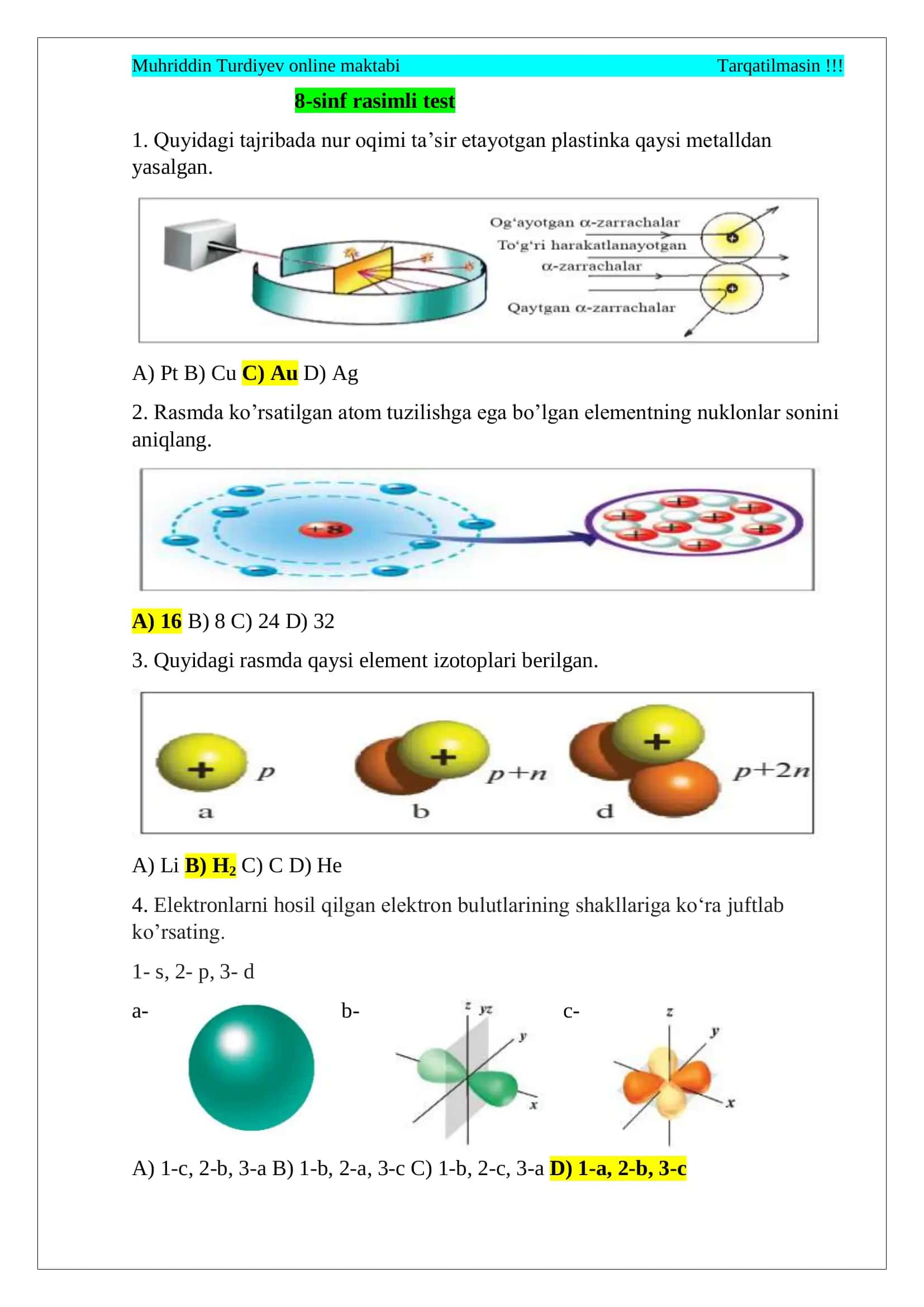 8-sinf rasimli test