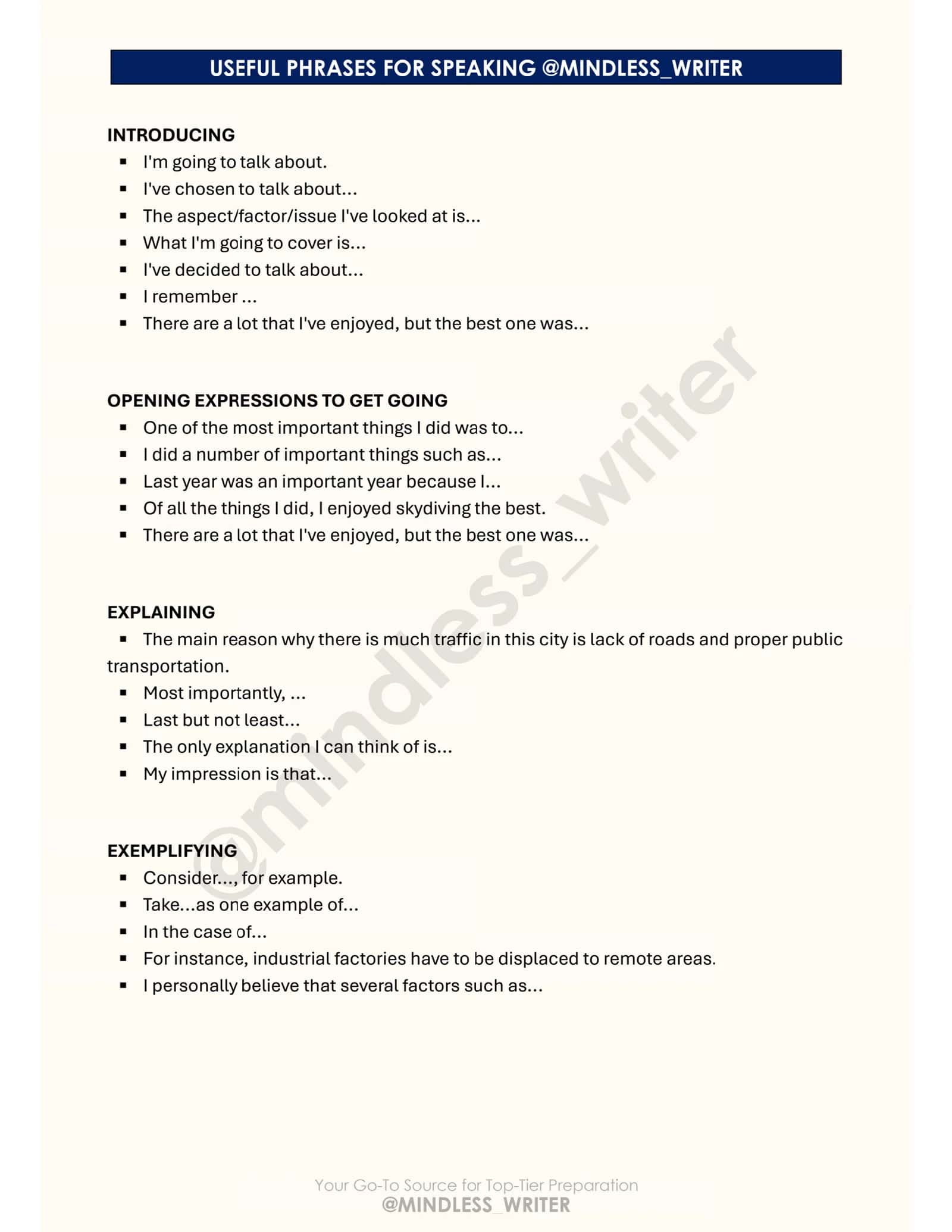 USEFUL PHRASES FOR SPEAKING