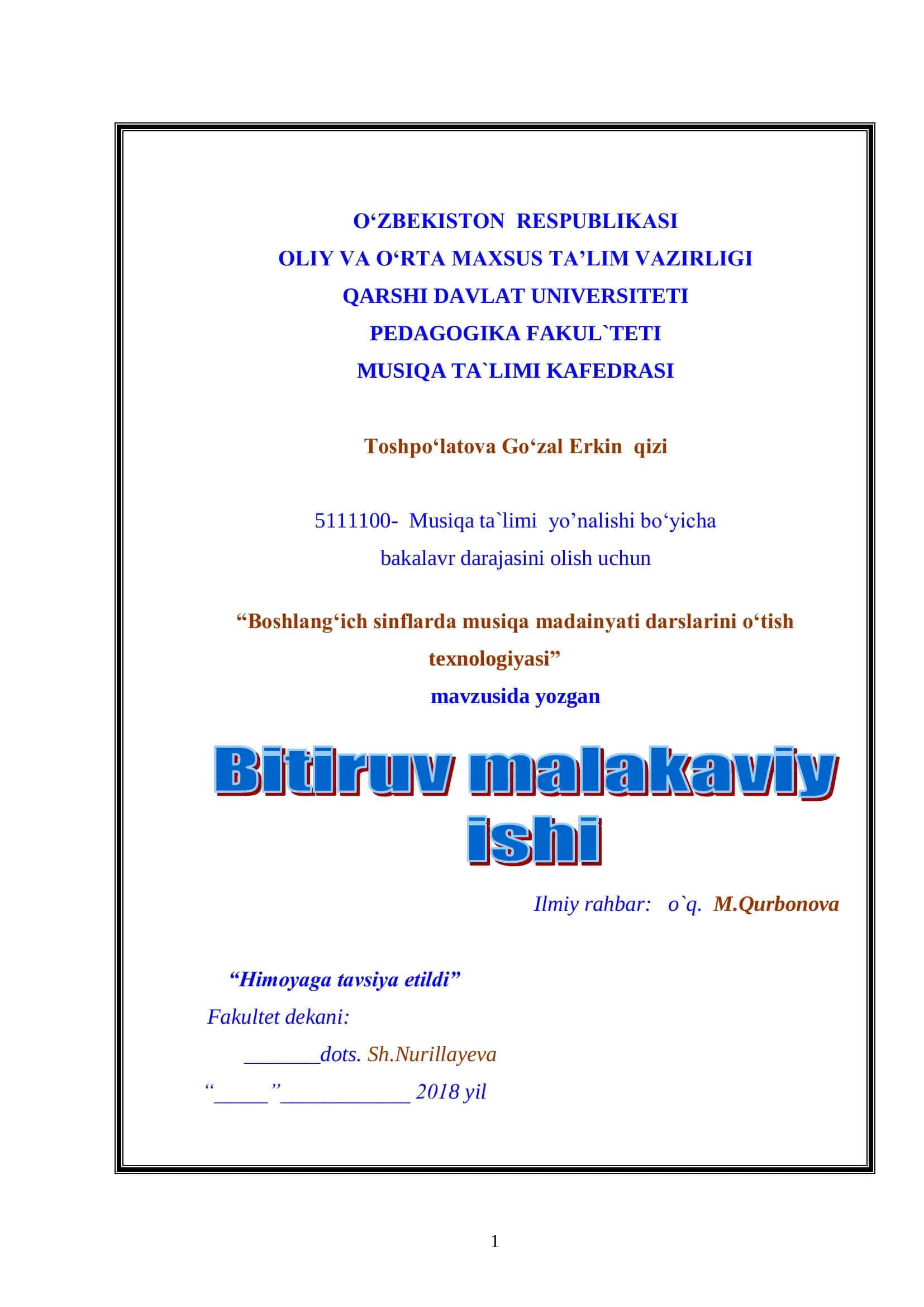 Boshlang‘ich sinflarda musiqa madainyati darslarini o‘tish texnologiyasi