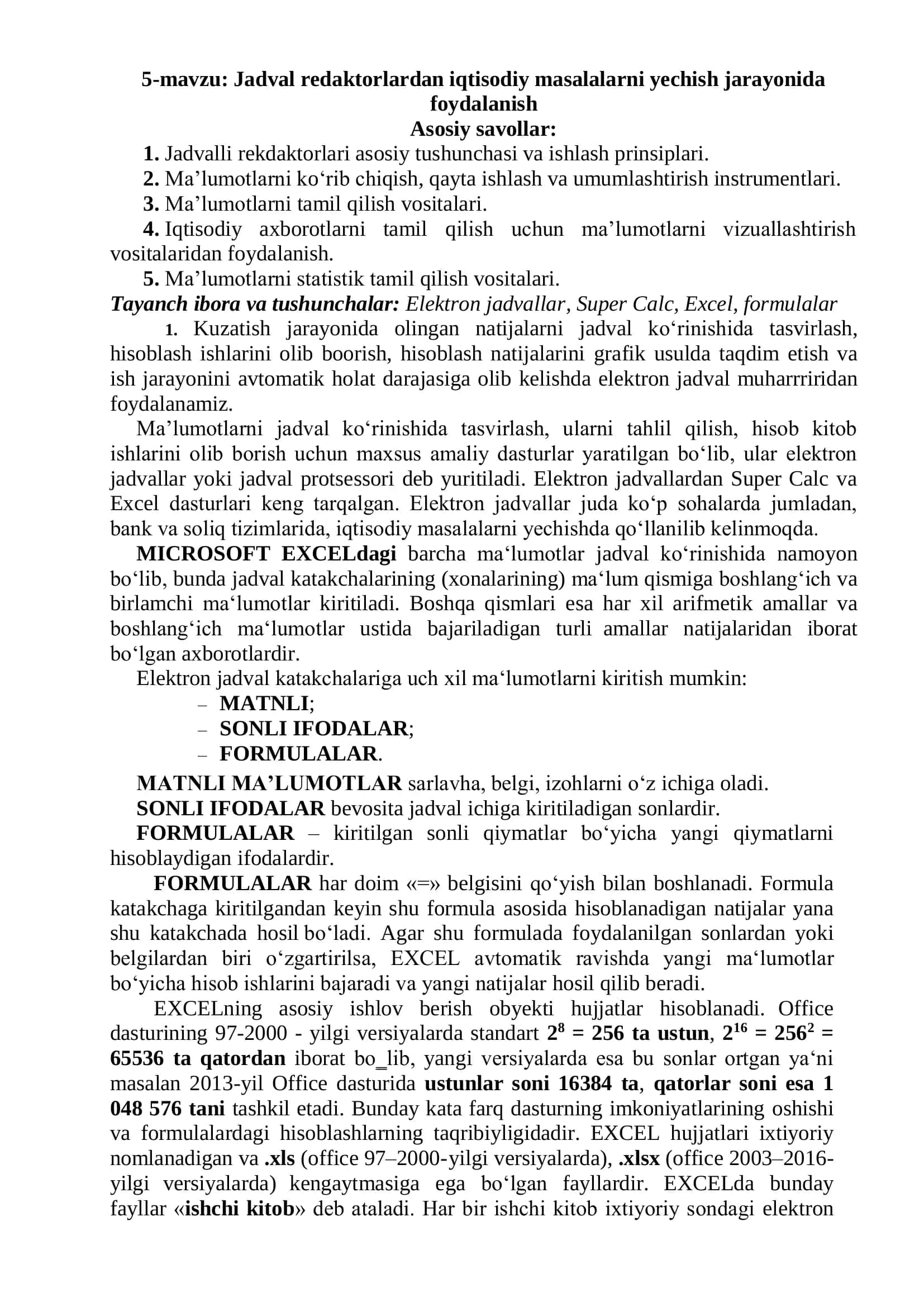 Iqtisodiy masalalarni yechish