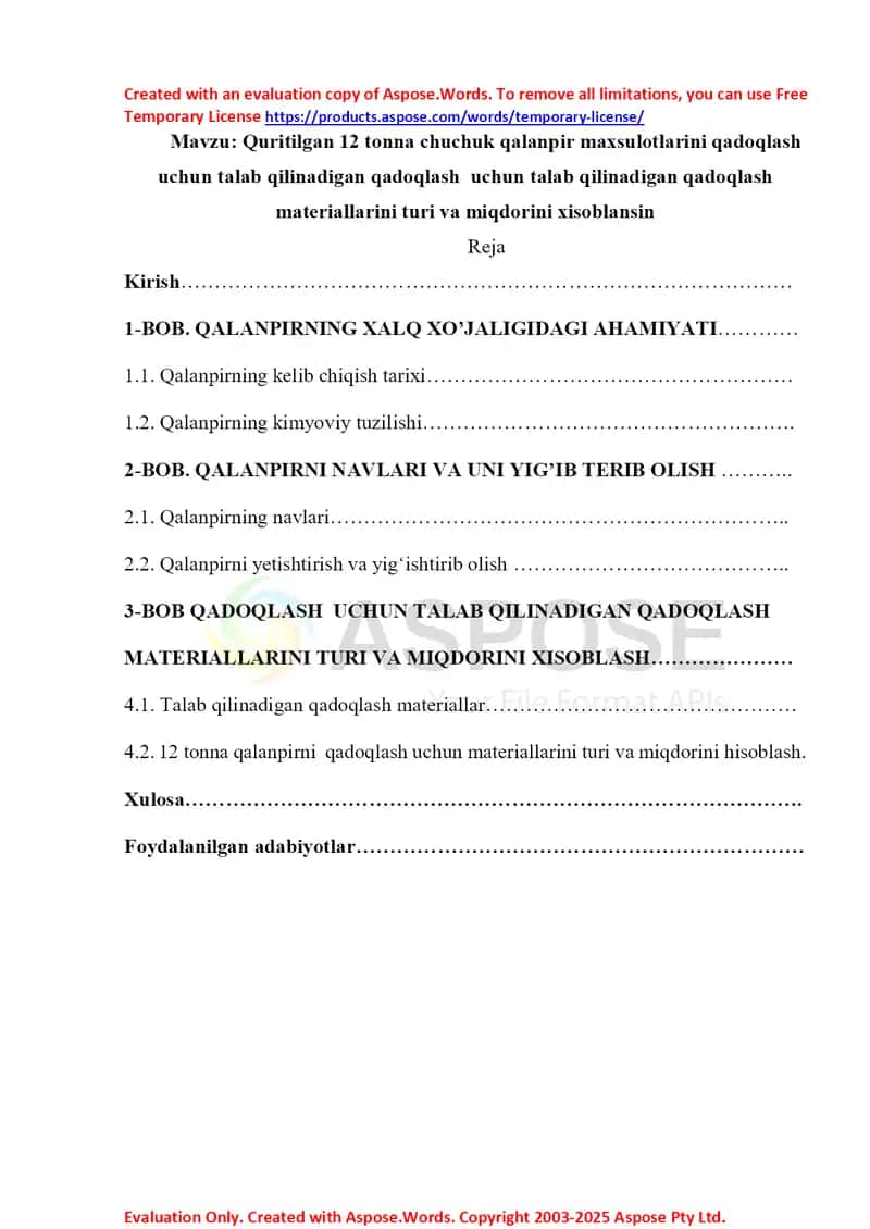 Quritilgan 12 tonna chuchuk qalampir maxsulotlarini qadoqlash uchun
