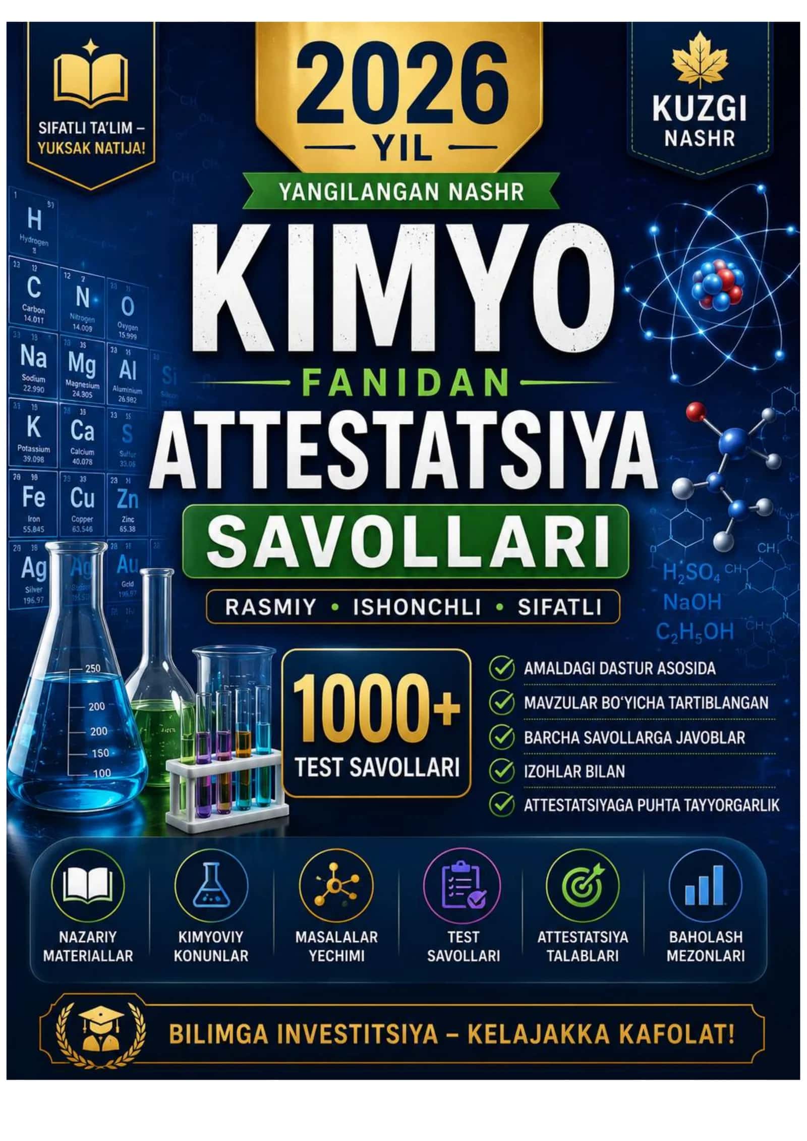 2026 YIL KIMYO FANIDAN ATTESTATSIYA SAVOLLARI JAVOBI KUZGI