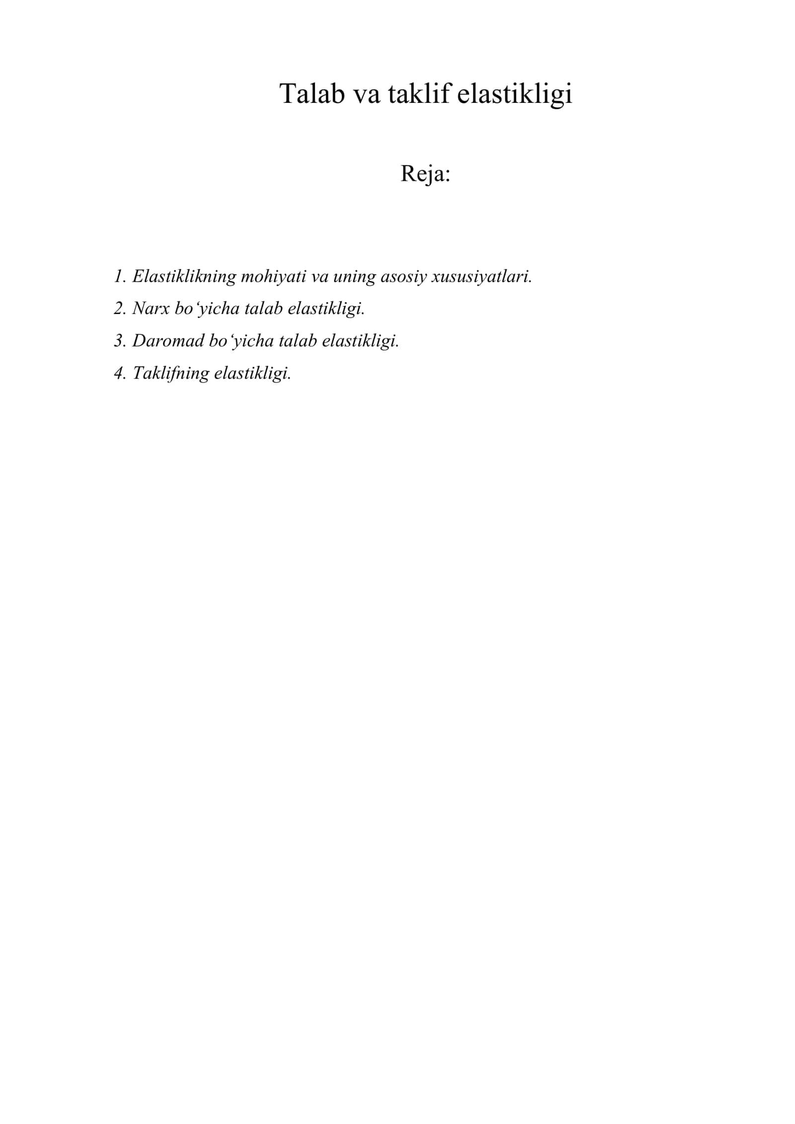 Talab va taklif elastikligi
