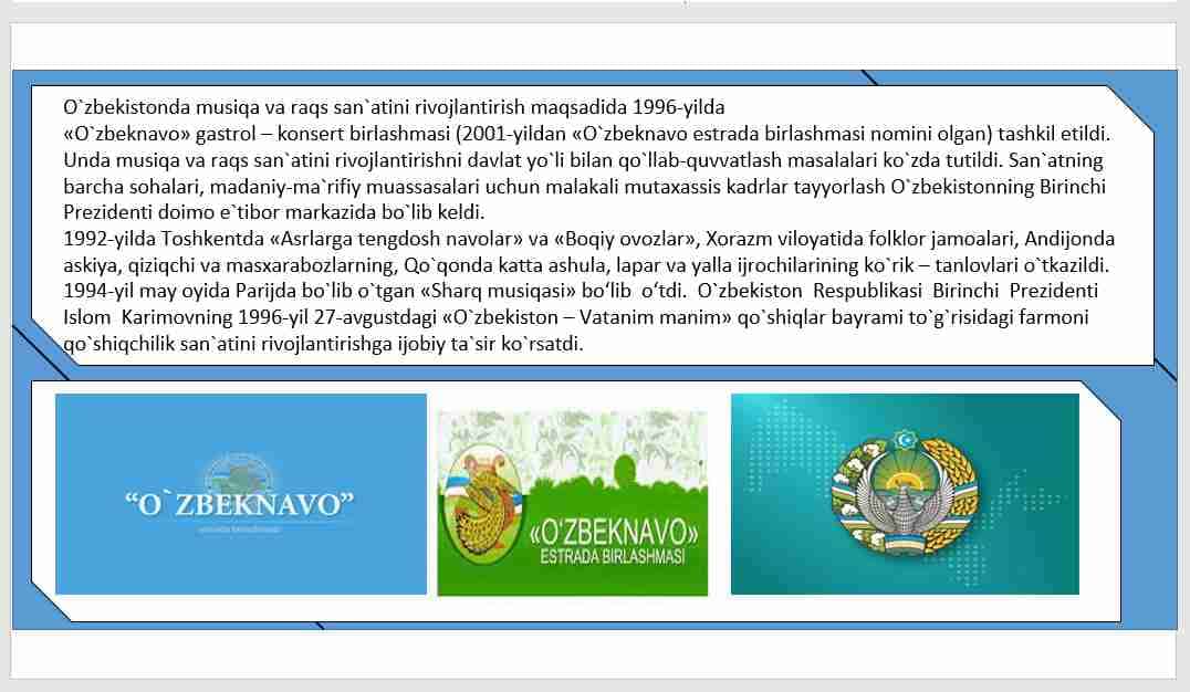 O'zbekistonning ma'naviy va madaniy taraqqiyoti