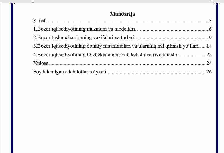 Bozor iqtisodiyotining mazmuni va uning rivojlanishi